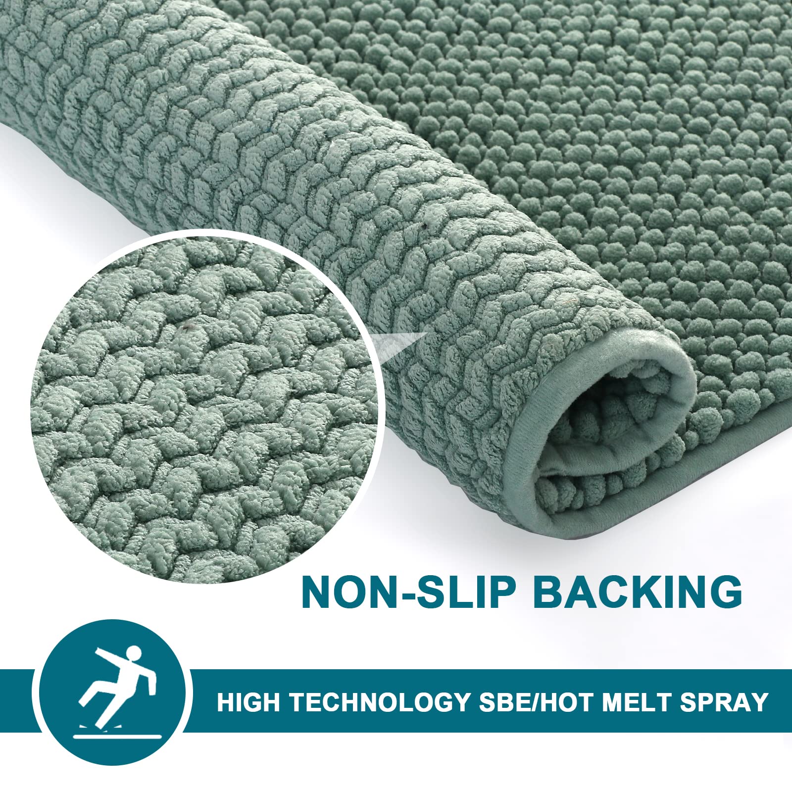 Turquoize Chenille Bath Mat for Bathroom - Non Slip Shaggy Floor Mat for Soft, Absorbent, Thick, Foam backed, 47 x 20 inches, Aqua