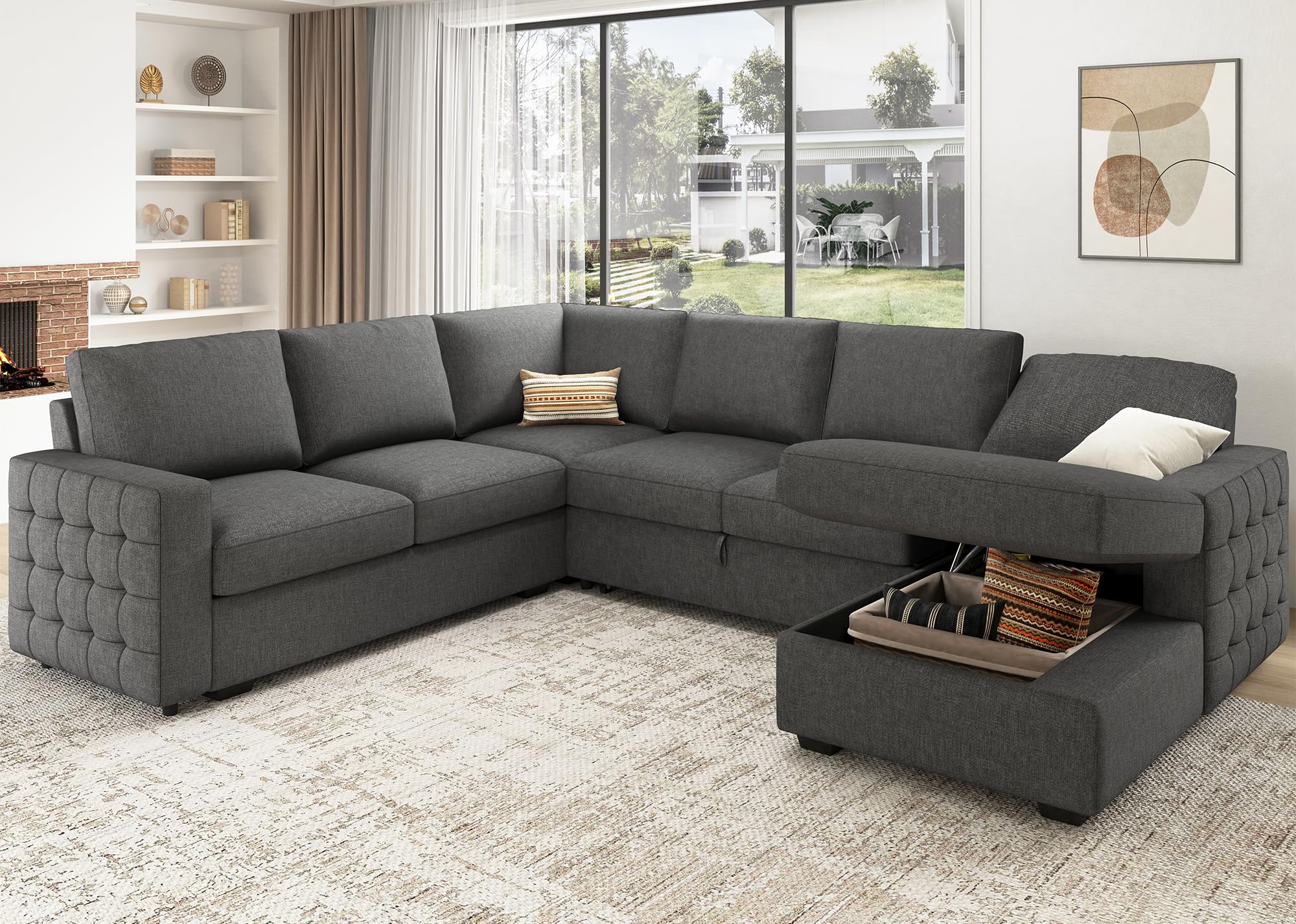 Sectional Sleeper Sofa with Pull Out Bed U-shape Sectional Couch Sleeper Bed
