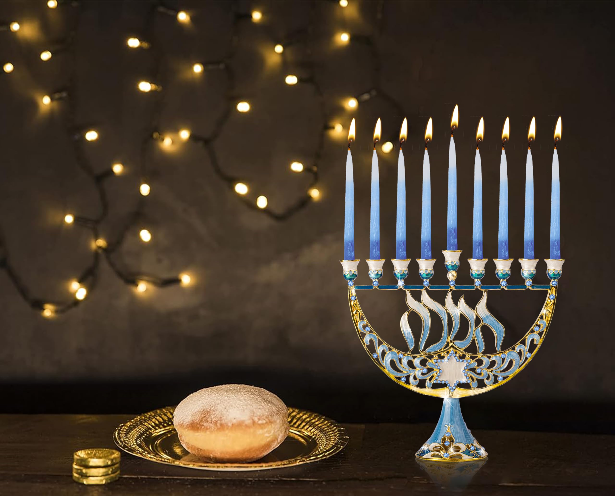 Hanukkah Menorah - Fits All Standard Candles - Modern Jeweled Candle Menorah