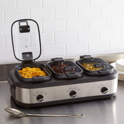 Stainless Steel 3 x 2.5 Quarts Triple Slow Cooker, Brushed Stainless