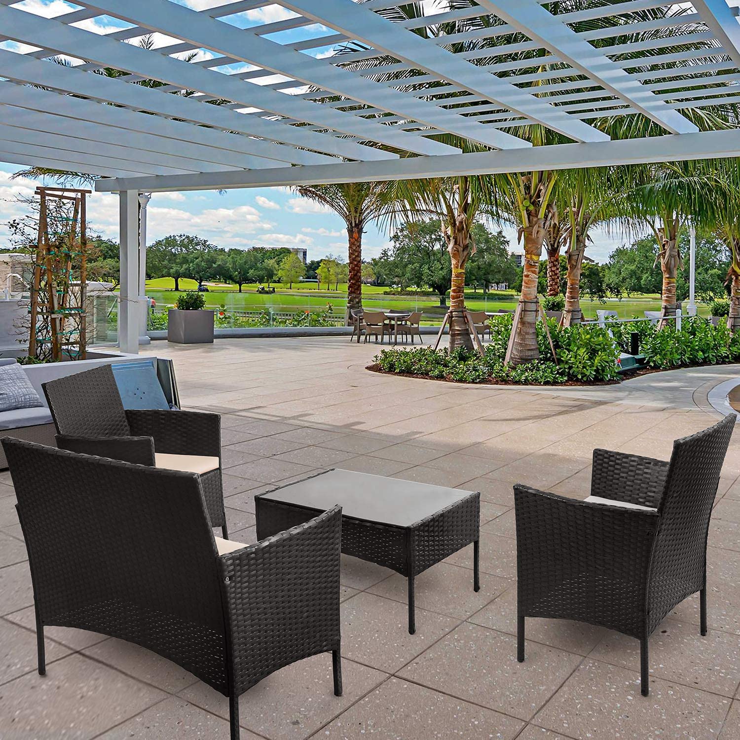 4 Pieces Patio Rattan Chair Wicker Set,Outdoor Indoor,Patio Furniture Sets