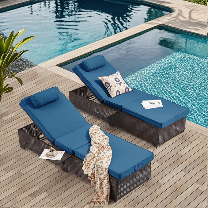 Outdoor Lounge Chairs, Pool Lounge Chairs Set of 2, Outdoor Chaise Lounge