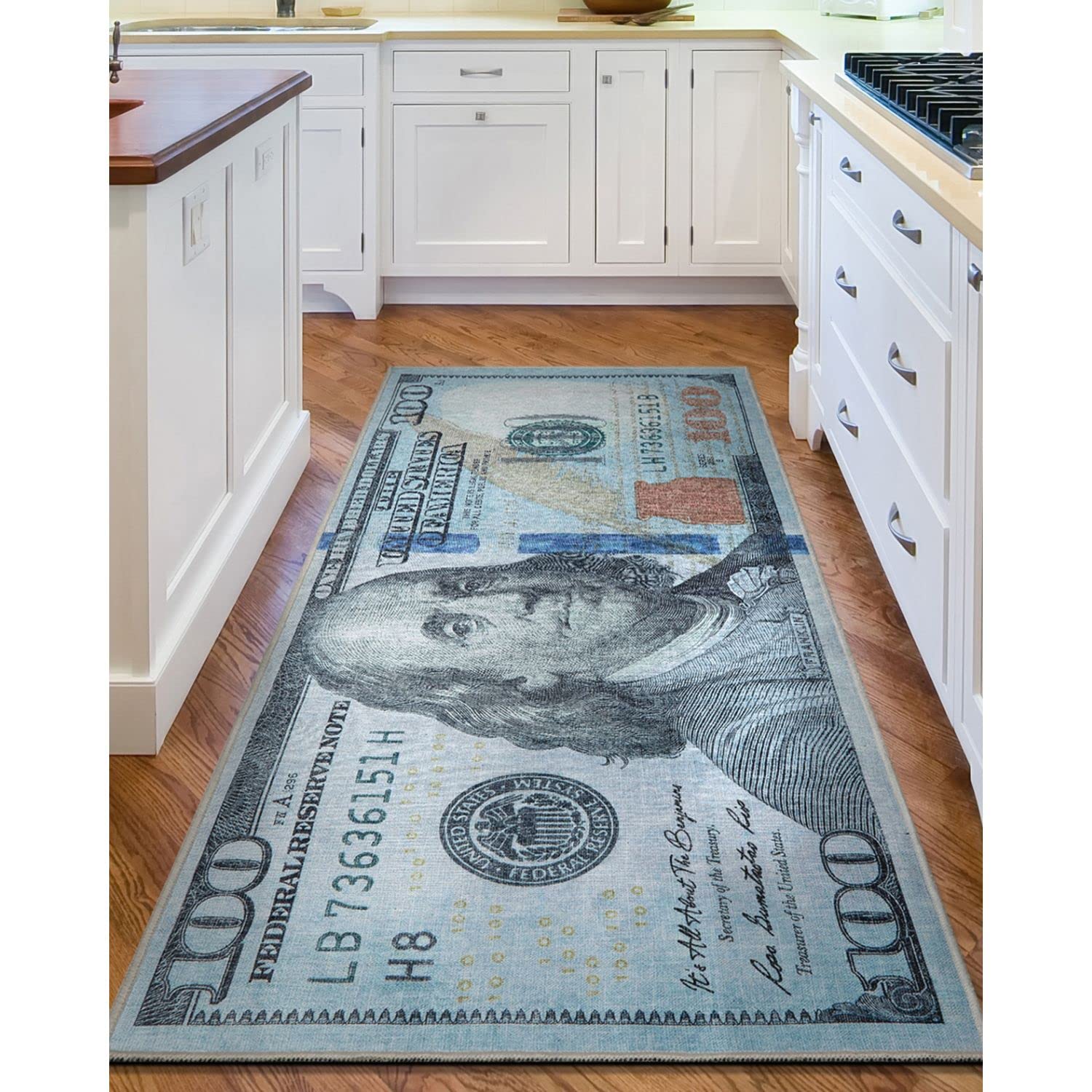 Money Collection New Hundred Dollar Bill 3'3" x 7'10" Runner Rug