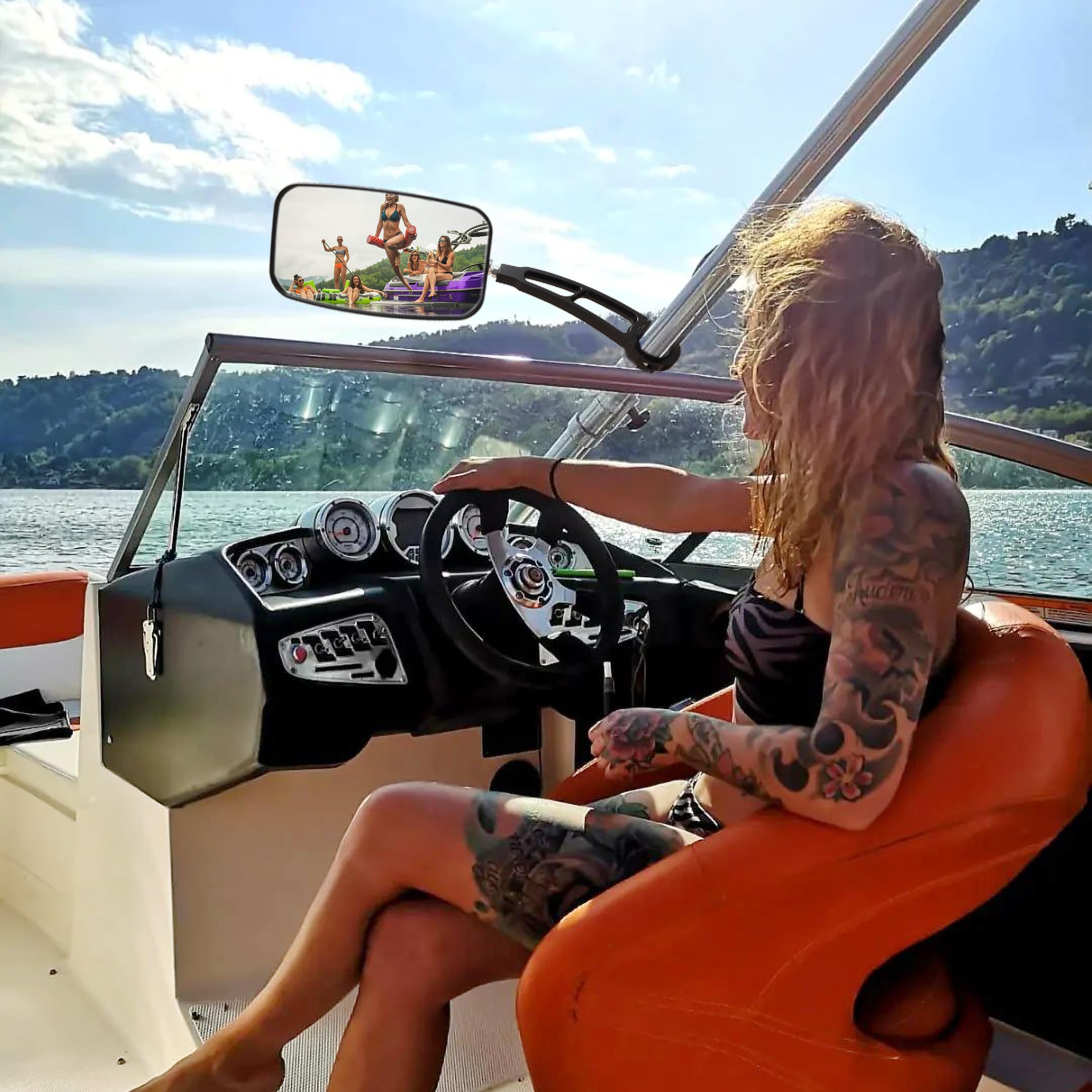 Tower Mirror Black Big Tournament Boat Mirror 7 X 13 Inch Angle-Free 360