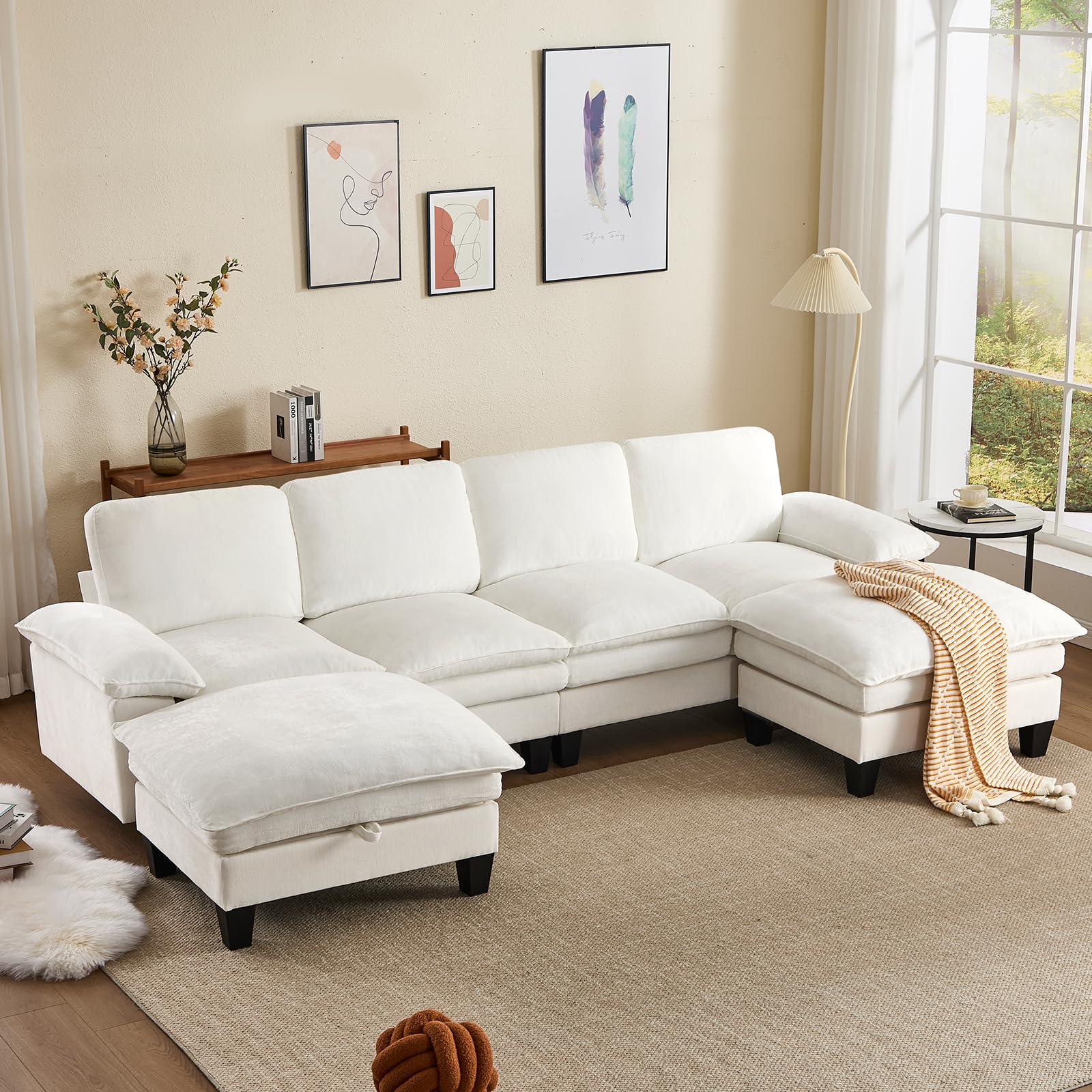 Oversized Modular Sectional Sofa, 122” U-Shaped Couch with Movable Ottoman