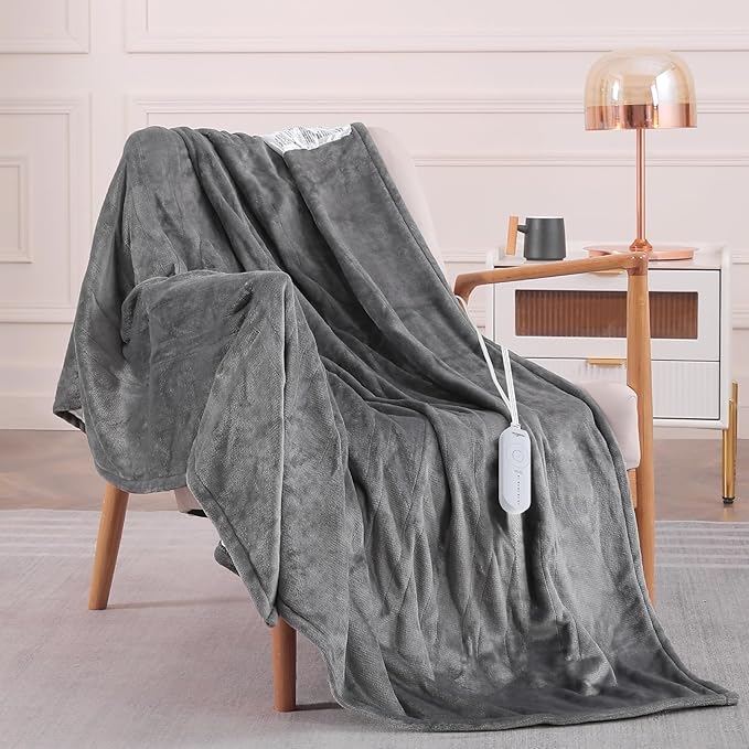 LuxeHeat Heated Blanket Electric Blanket, Soft Flannel Sherpa Heated Throw