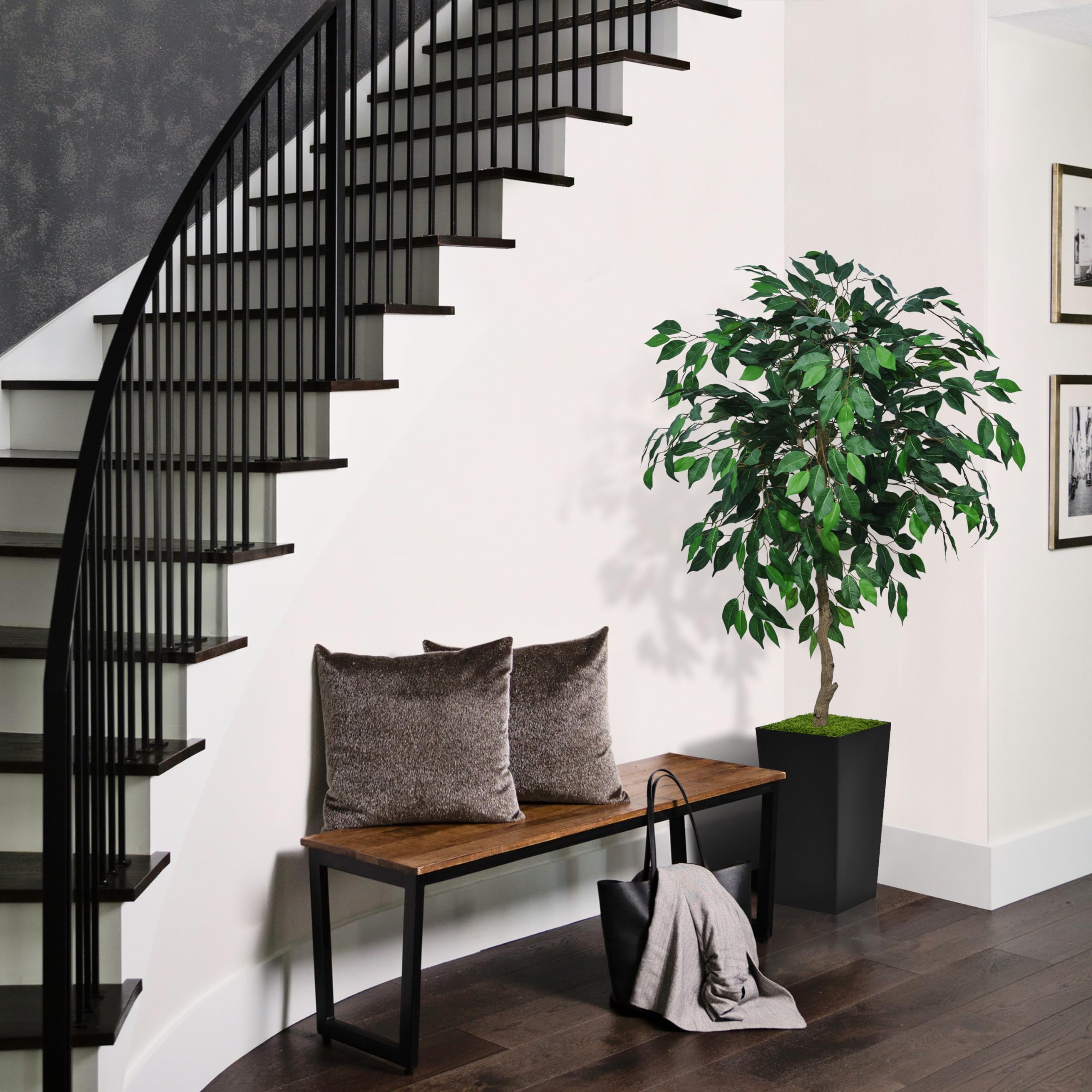 Artificial Ficus Tree 5FT - Faux Indoor Tree with White Tall Planter