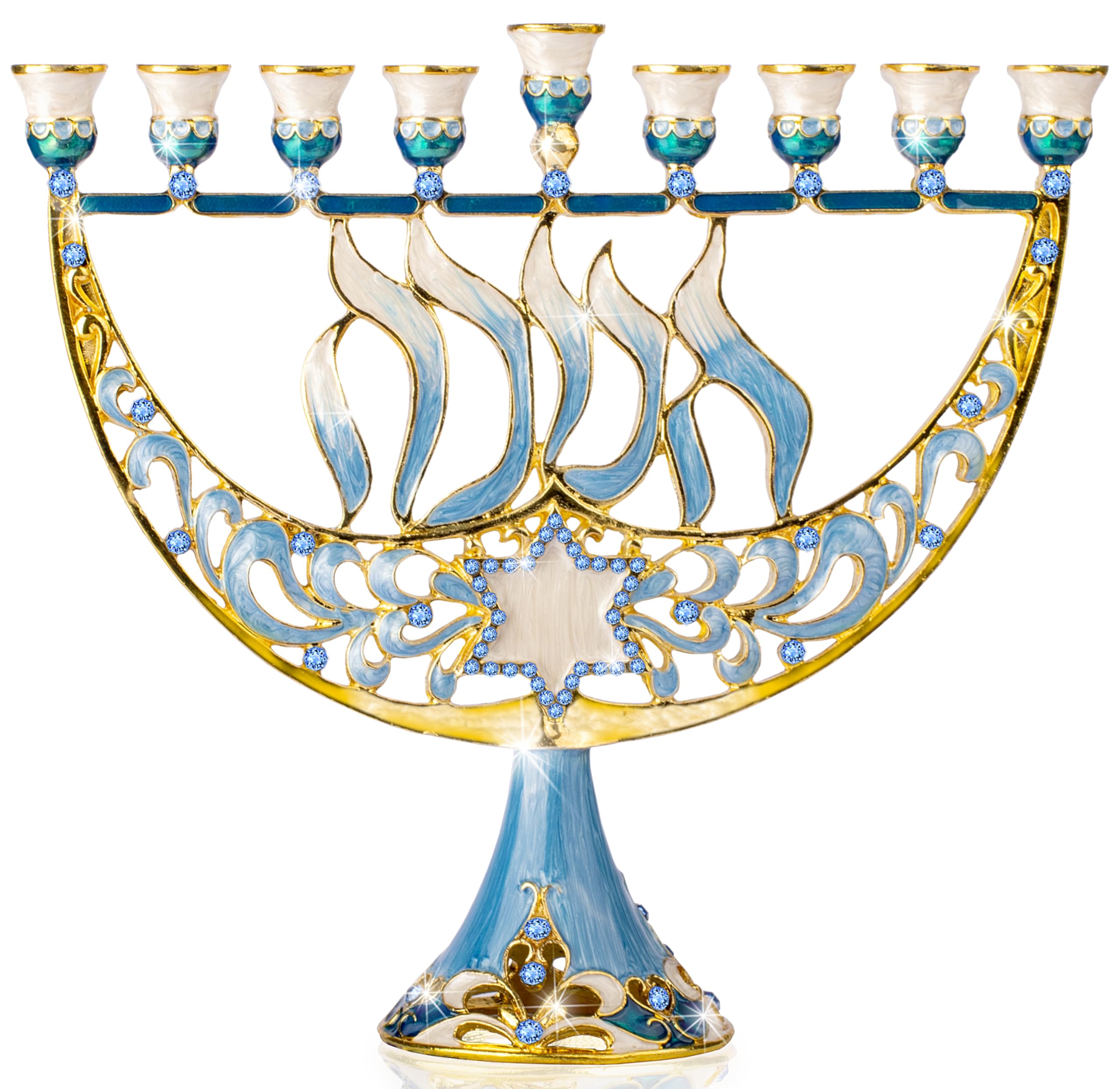Hanukkah Menorah - Fits All Standard Candles - Modern Jeweled Candle Menorah