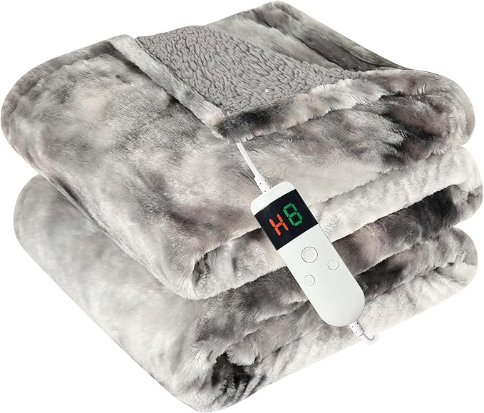 Electric Heated Blanket Throw 50''x60''Size Faux Fur Heating Blanket 10 Heating Settings