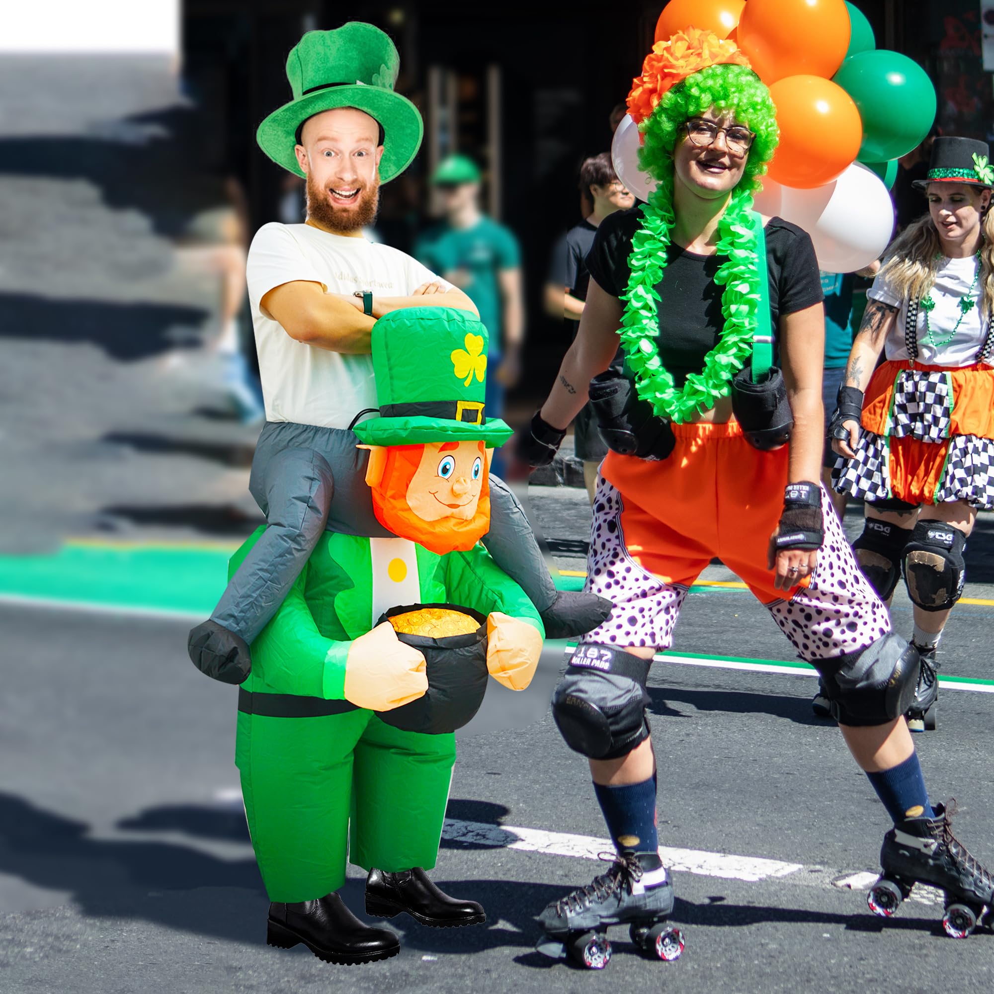 Adult St. Patrick Inflatable Leprechaun Costume with Pot of Gold