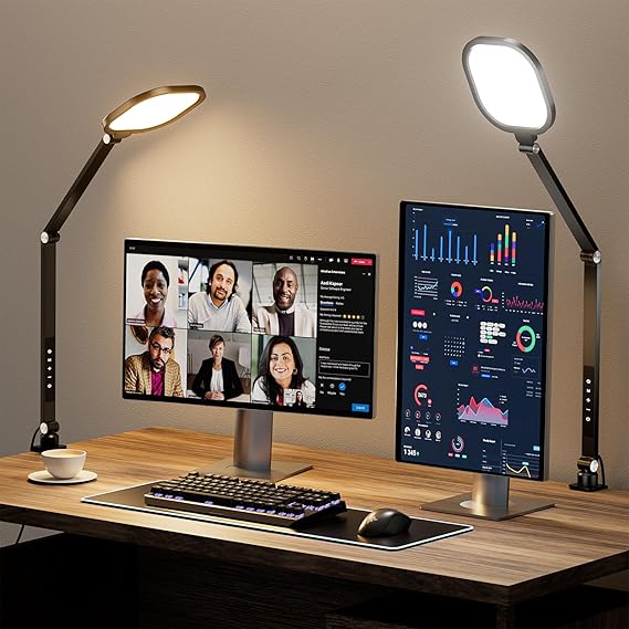 Lamps for Home Office, 1200LM Adjustable Swing Arm Desk Light with Clamp