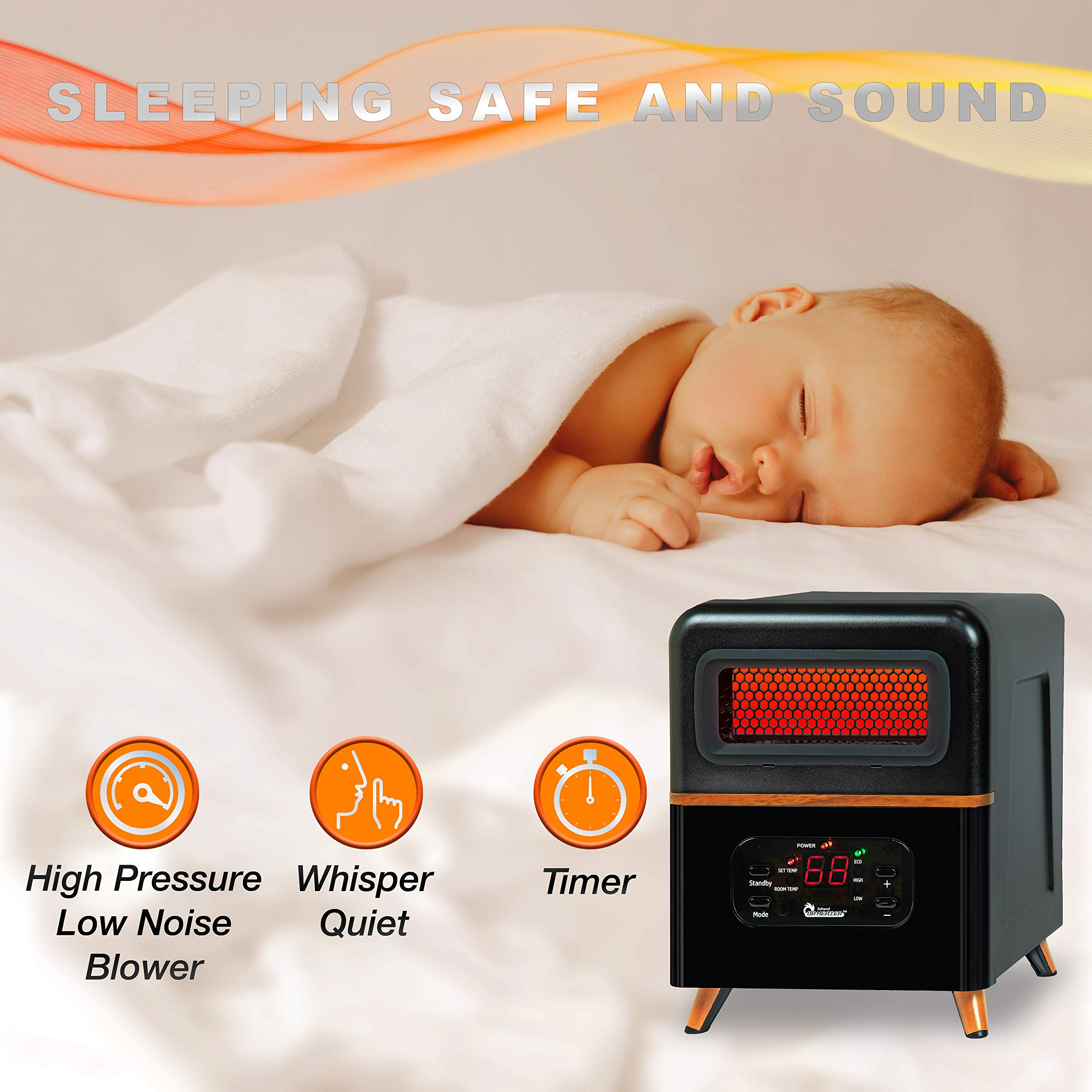 DR. INFRARED HEATER DR-978 New Upgraded Dual Heating Hybrid Portable Infrared Space Heater, 1500W with Remote