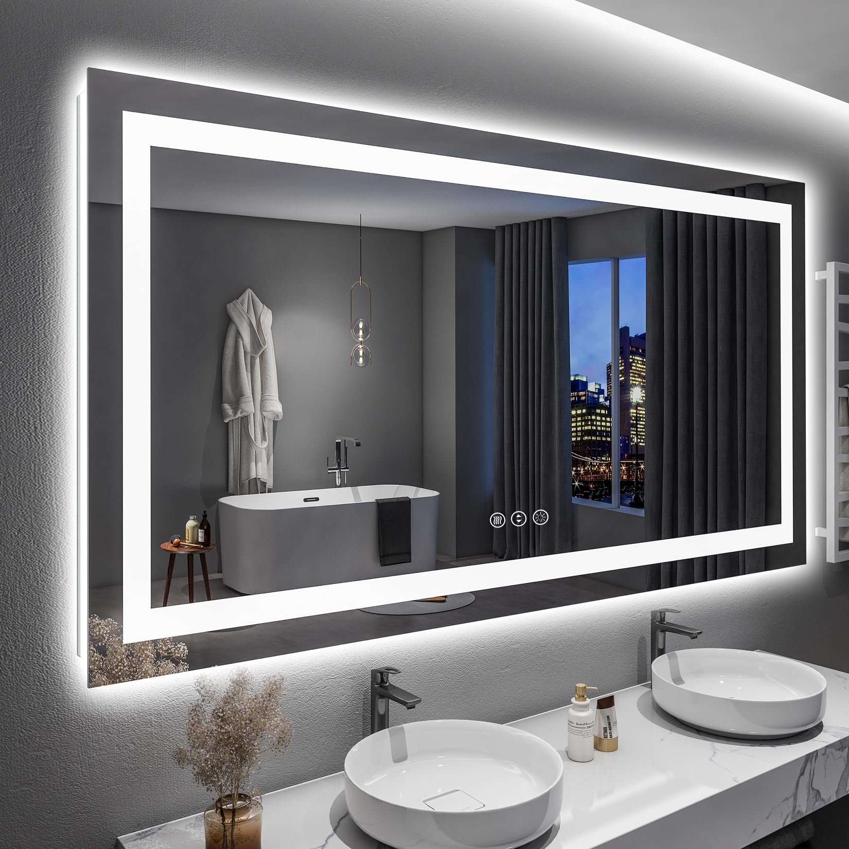 60x36 Inch LED Bathroom Mirror with Lights Front and Backlit Lighted Vanity Mirror