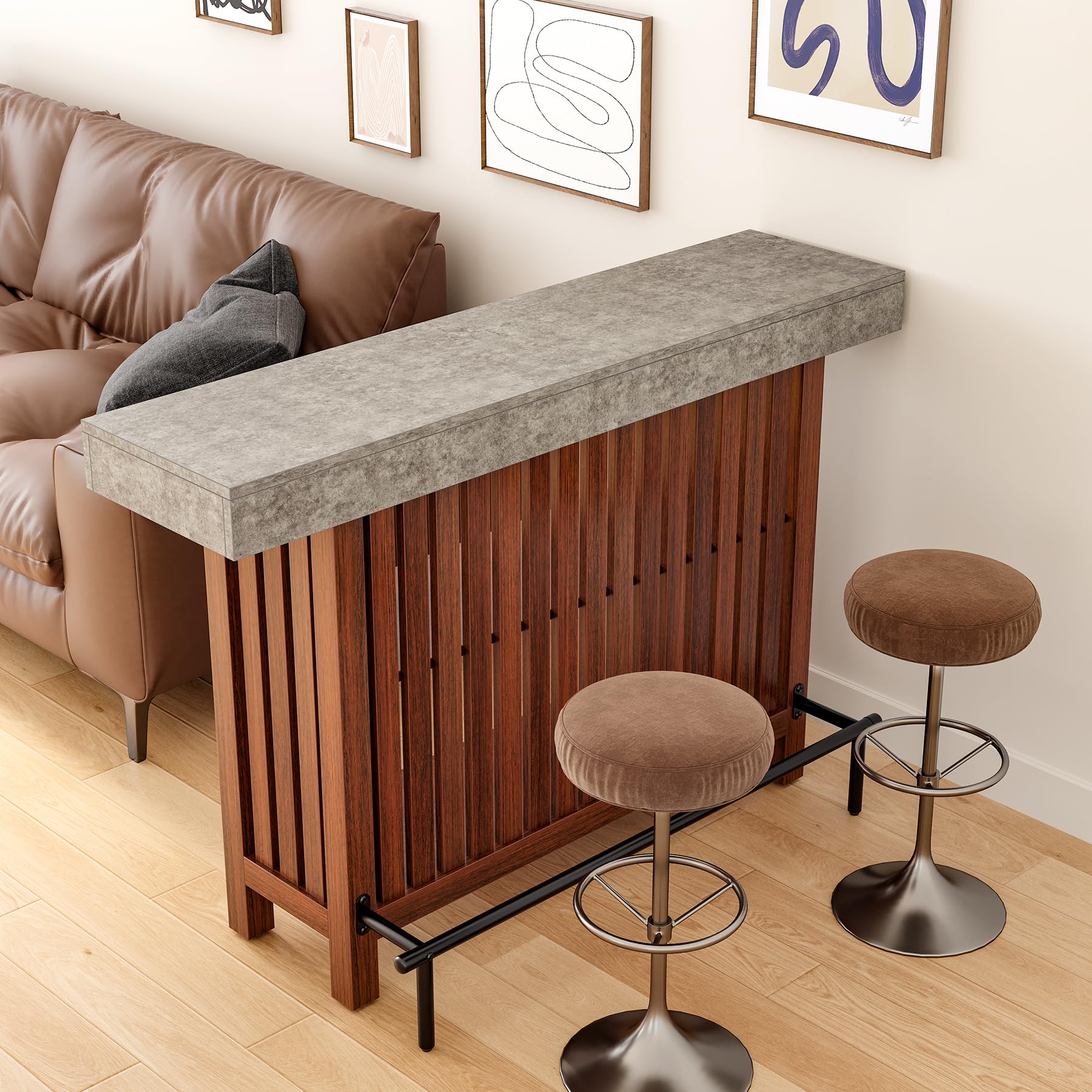 63-Inch Home Bar Table, 2-Tier Storage Shelf Mini Bar Unit, Kitchen Pub Table