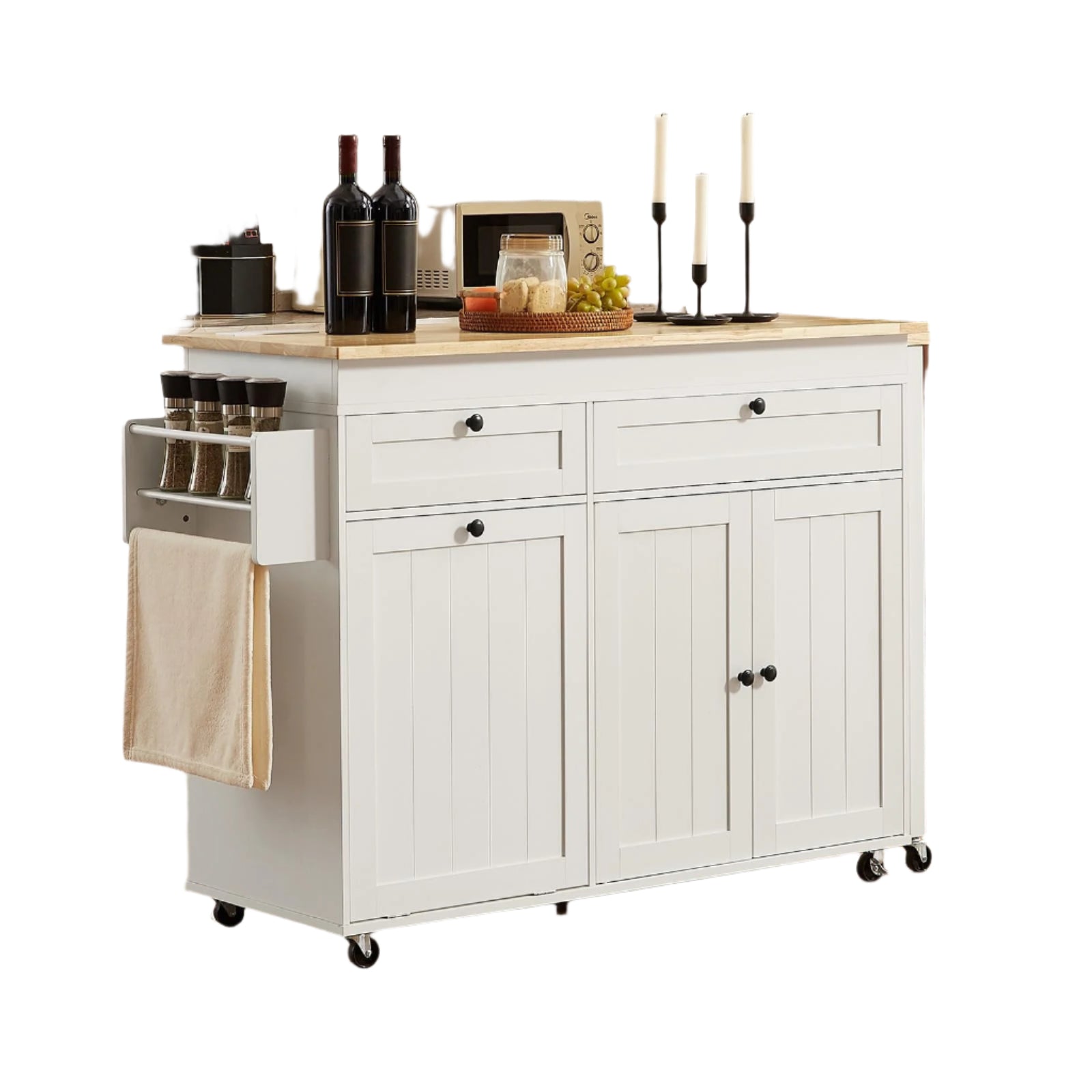 58" Mobile Kitchen Island, Kitchen Island Cart with Power Outlet