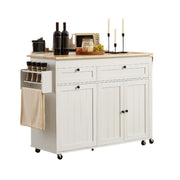 58" Mobile Kitchen Island, Kitchen Island Cart with Power Outlet