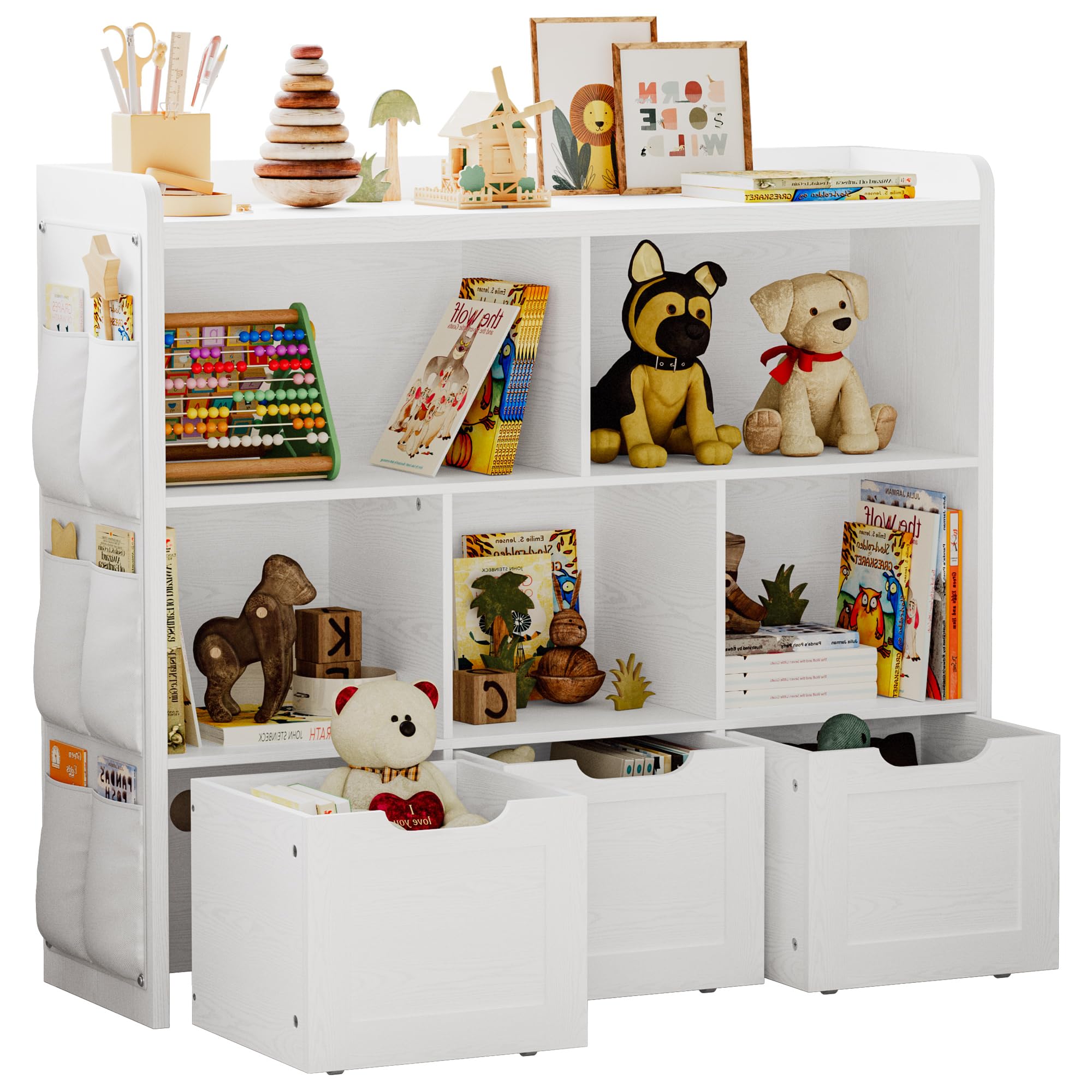 Toy Storage Organizer with 3 Movable Drawers, Multifunctional Floor Storage Cabinet Toy