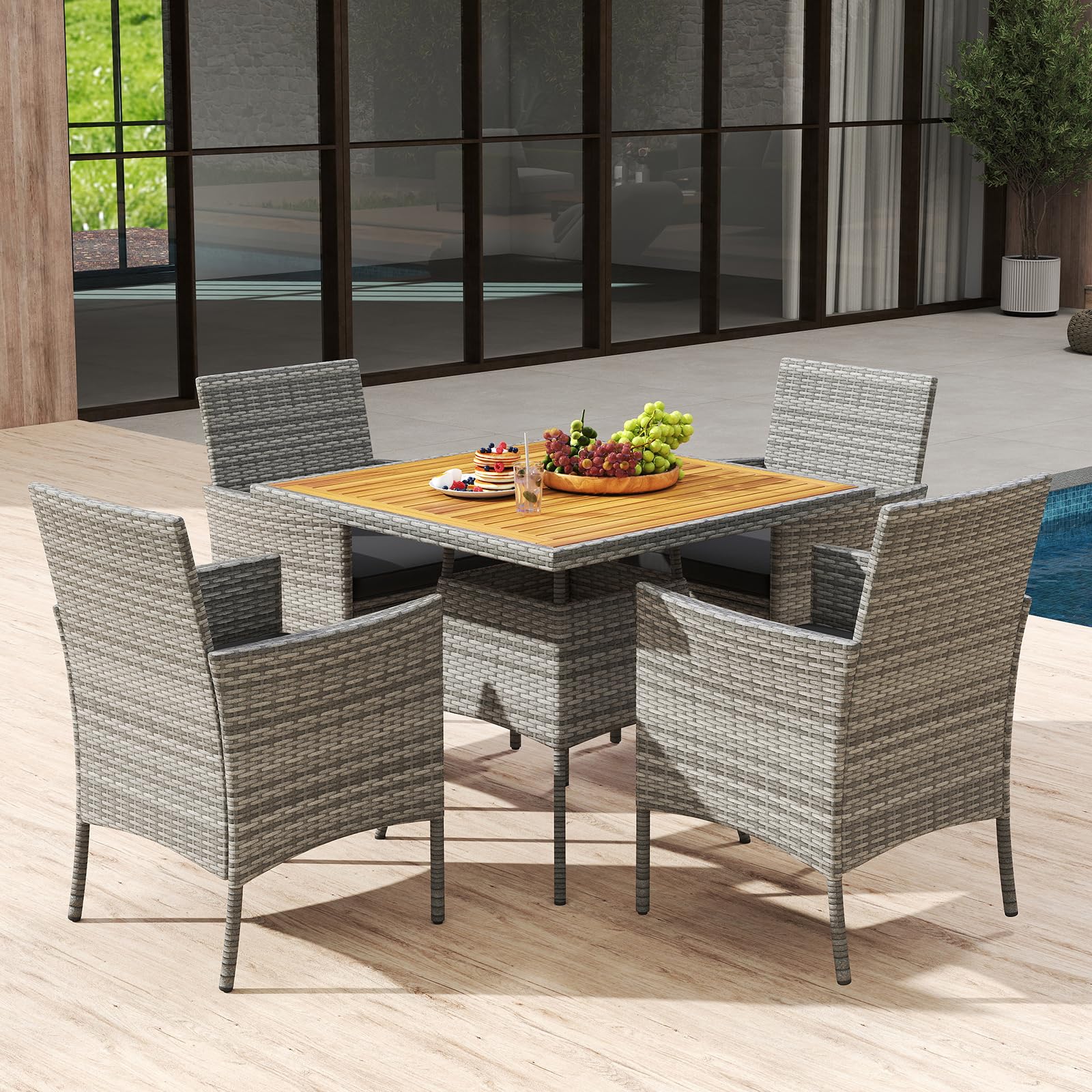 5 Pieces PE Wicker Patio Dining Set