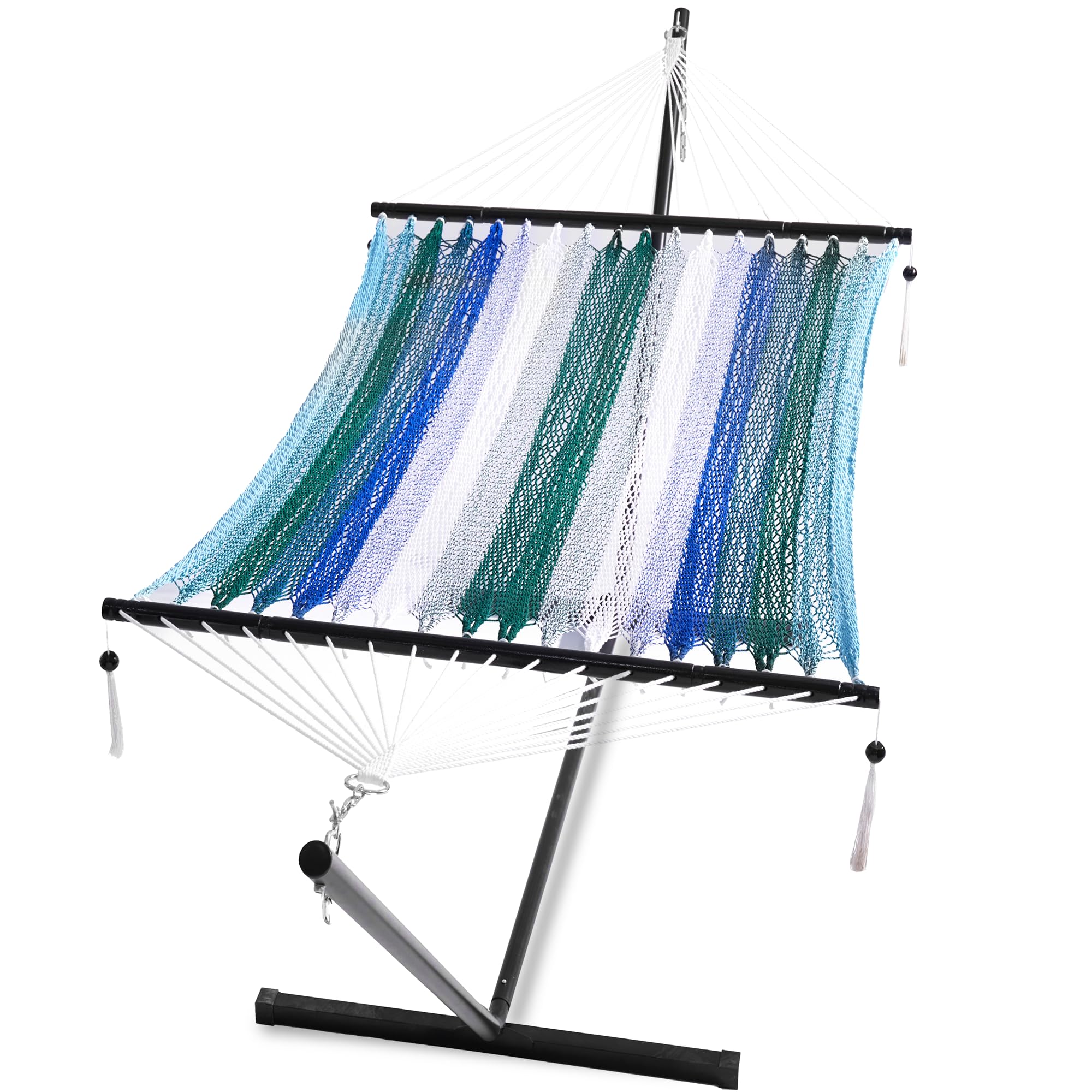 Soft-Spun Polyester Rope Double Hammocks with Stand for Outside