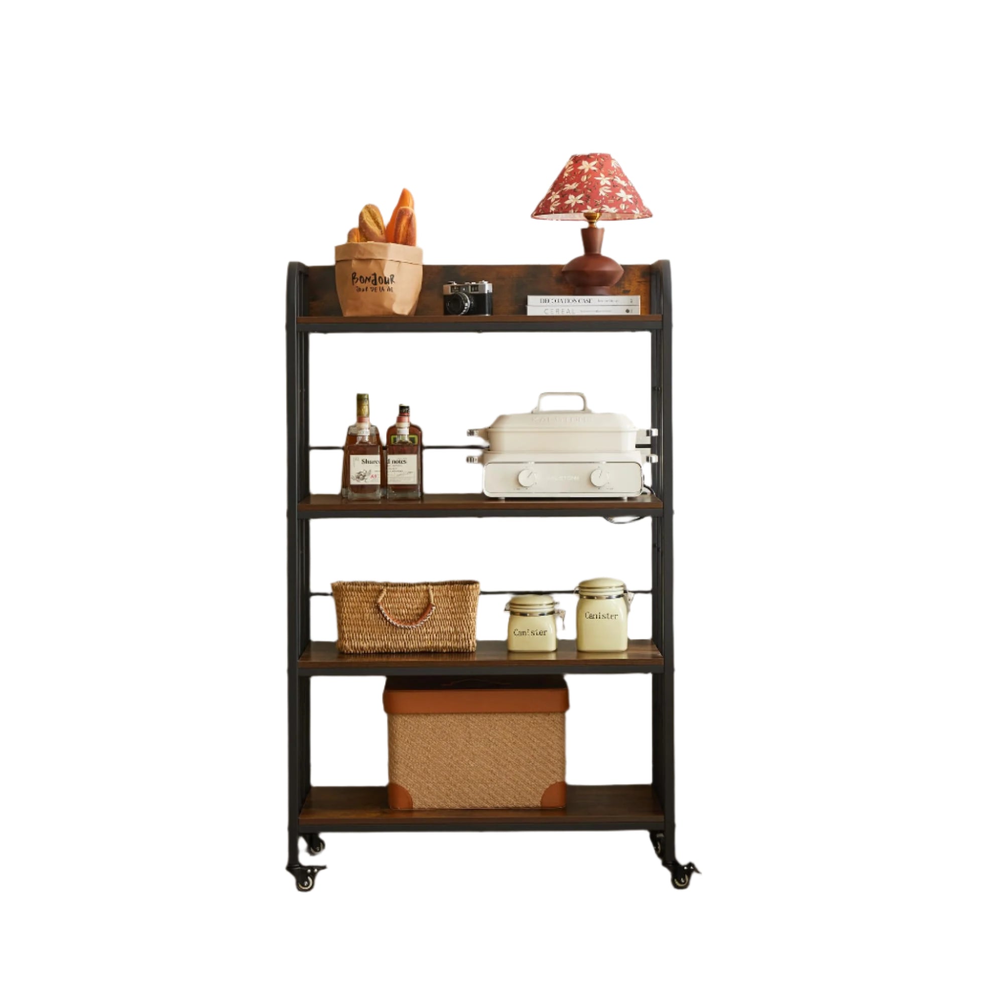 4 Tiers Microwave Cart,Adjustable Bakers Rack with Power Outlet,Kitchen Baker's