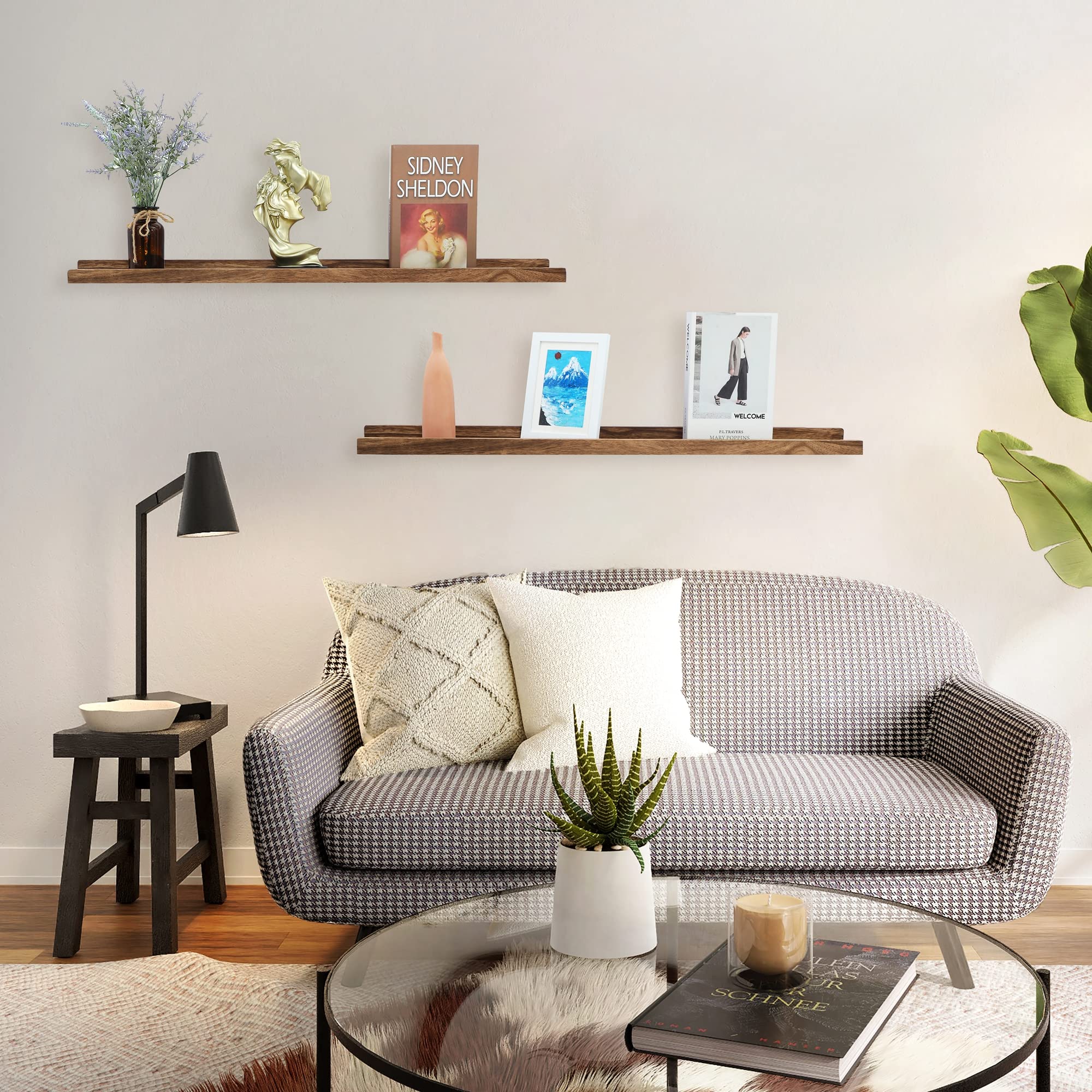 Long Floating Shelves with Lip 36 Inches Set of 2,Wood Picture Legde Shelf for Wall,Photo