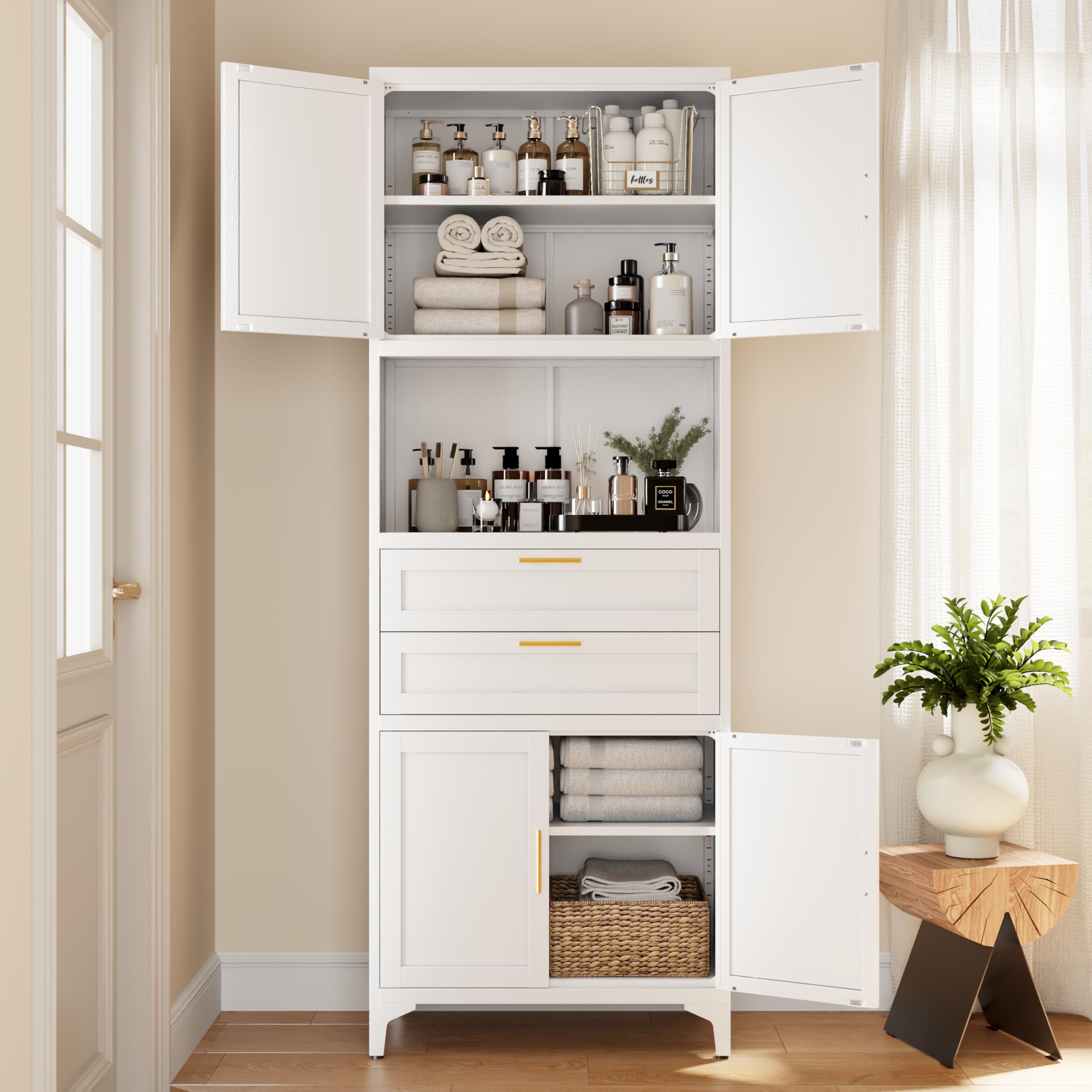75" Tall Kitchen Pantry Cabinet,Metal Storage Cabinets