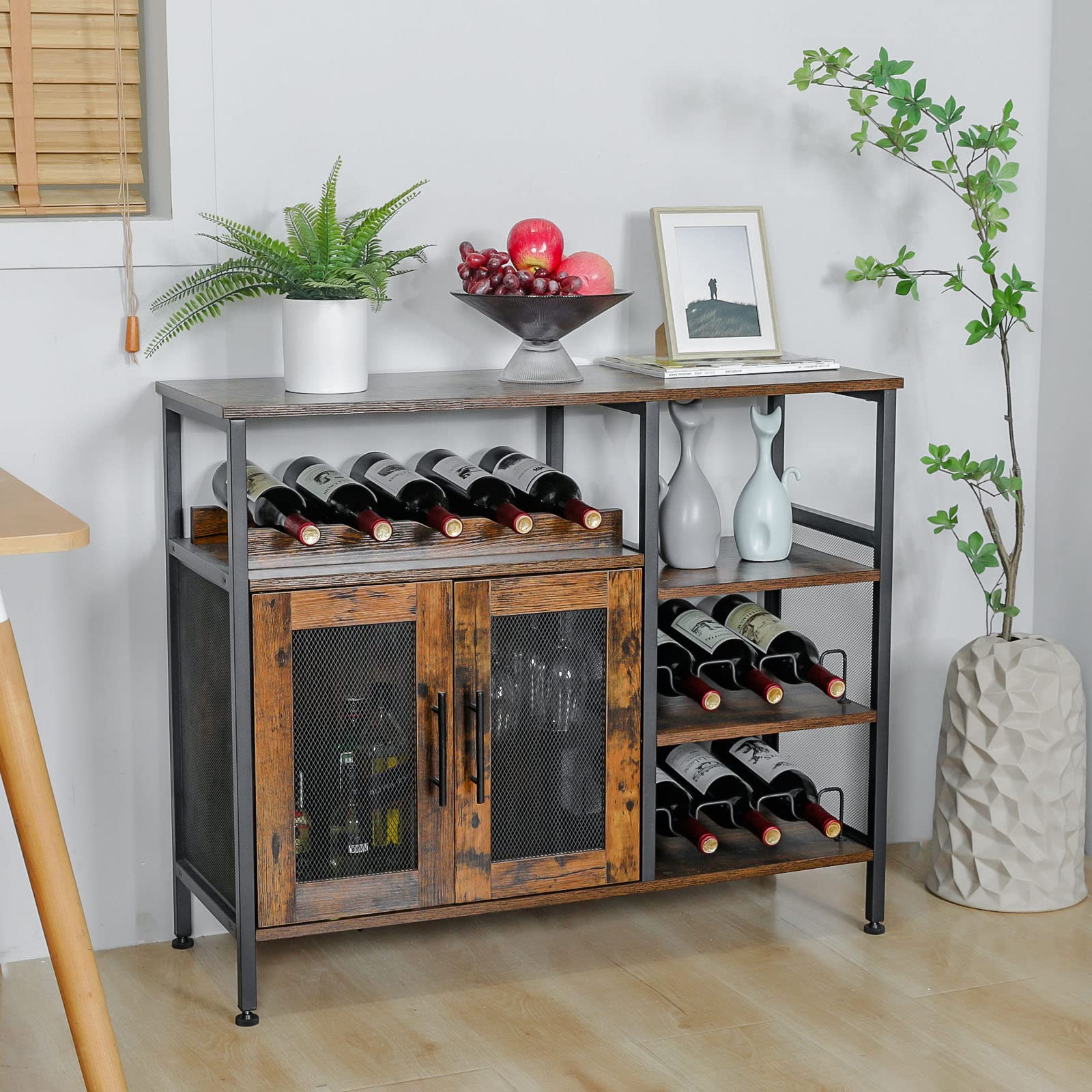 Wine Bar Rack Cabinet with Detachable Wine Rack, Coffee Bar Cabinet