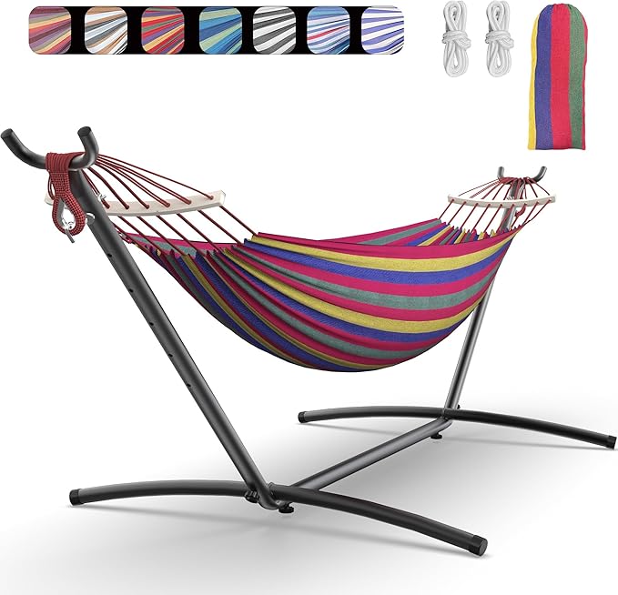 Double Hammock with Heavy-Duty Steel Stand,Portable,Easy Assembly