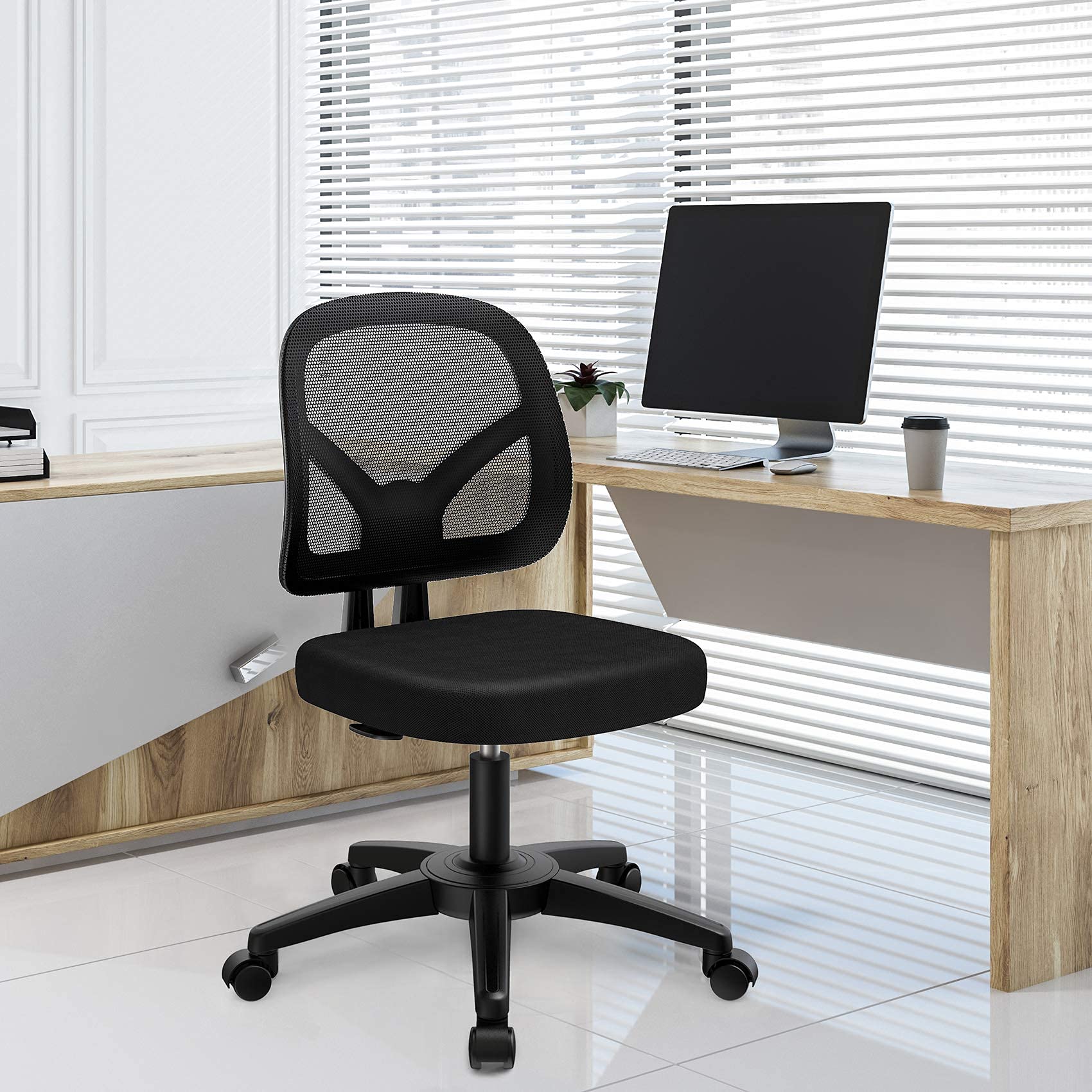 Armless Desk Chair Mesh Small Computer Chair Mid Back Home Office Chair