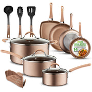 14-Piece Nonstick Cookware PFOA/PFOS-Free Heat Resistant Lacquer Kitchen Ware Set