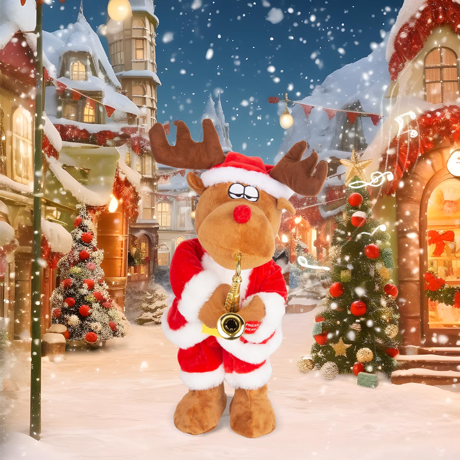 Electric Reindeer Toy with Singing, Dancing, and Saxophone Playing, Christmas