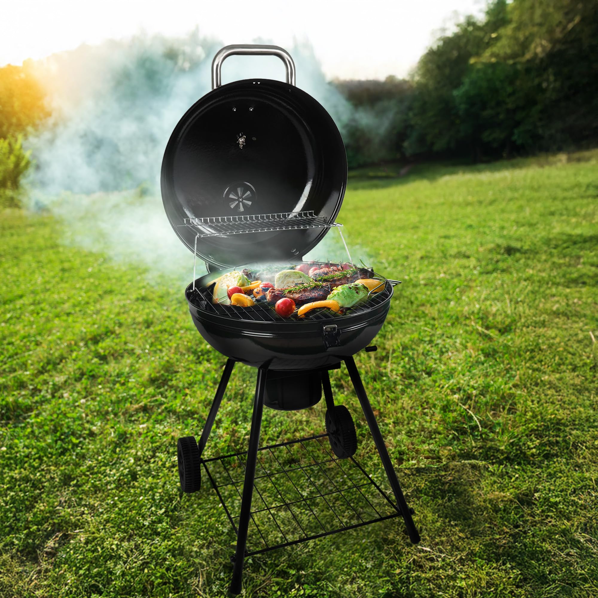 Charcoal Kettle Grill with Large 22-Inch Cooking Area - Includes Warming Rack