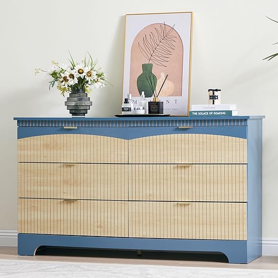 Fluted 6 Drawers Dresser for Bedroom, Mid Century Modern Dresser