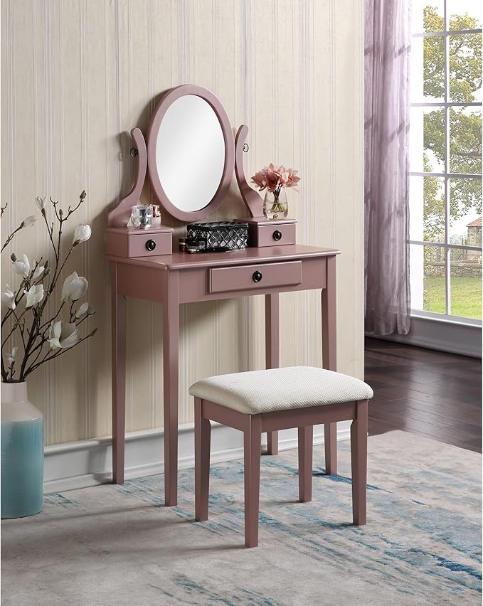 Moniys Wood Moniya Makeup Vanity Table and Stool Set, Purple