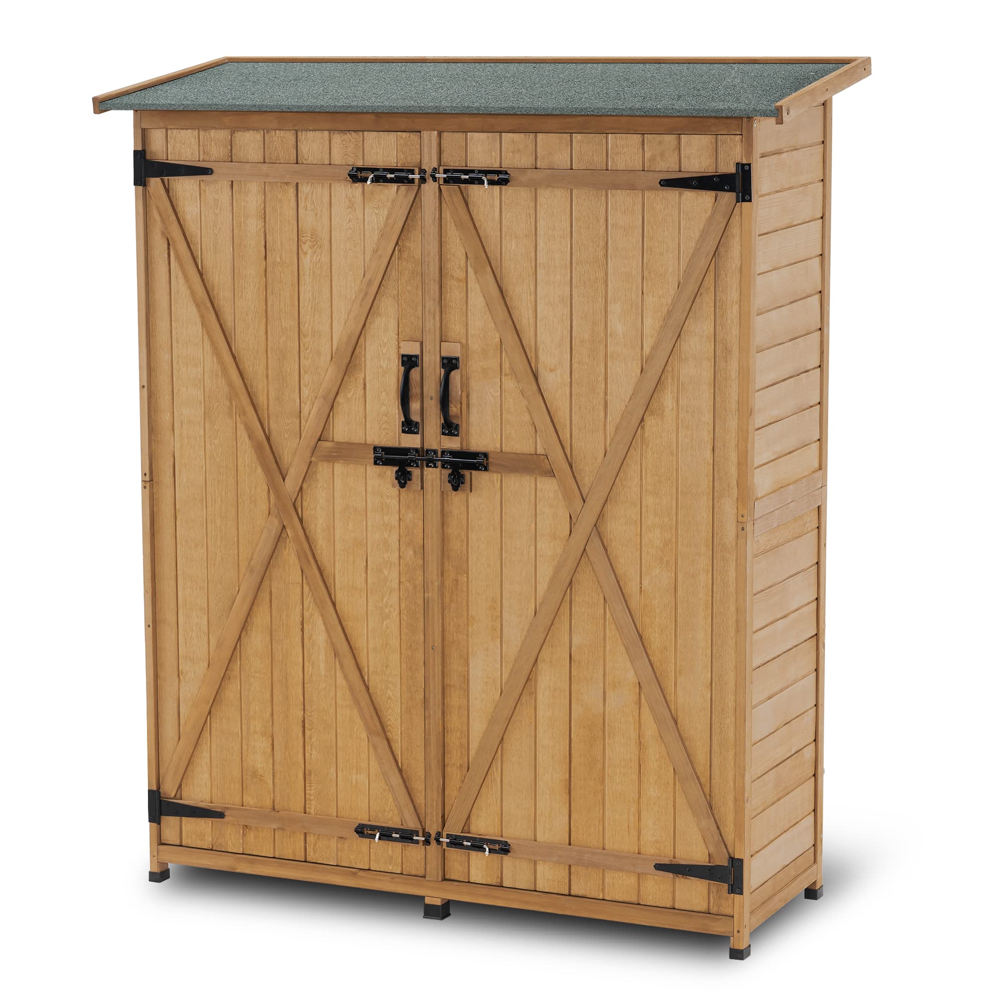 Outdoor Storage Cabinet with Shelves, Wood Garden Shed with Floor