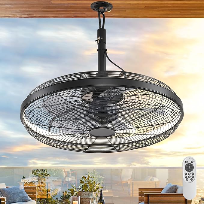 Outdoor Ceiling Fans with Lights, 20'' Gazebo Fan, Plug in Ceiling Fan for Patios