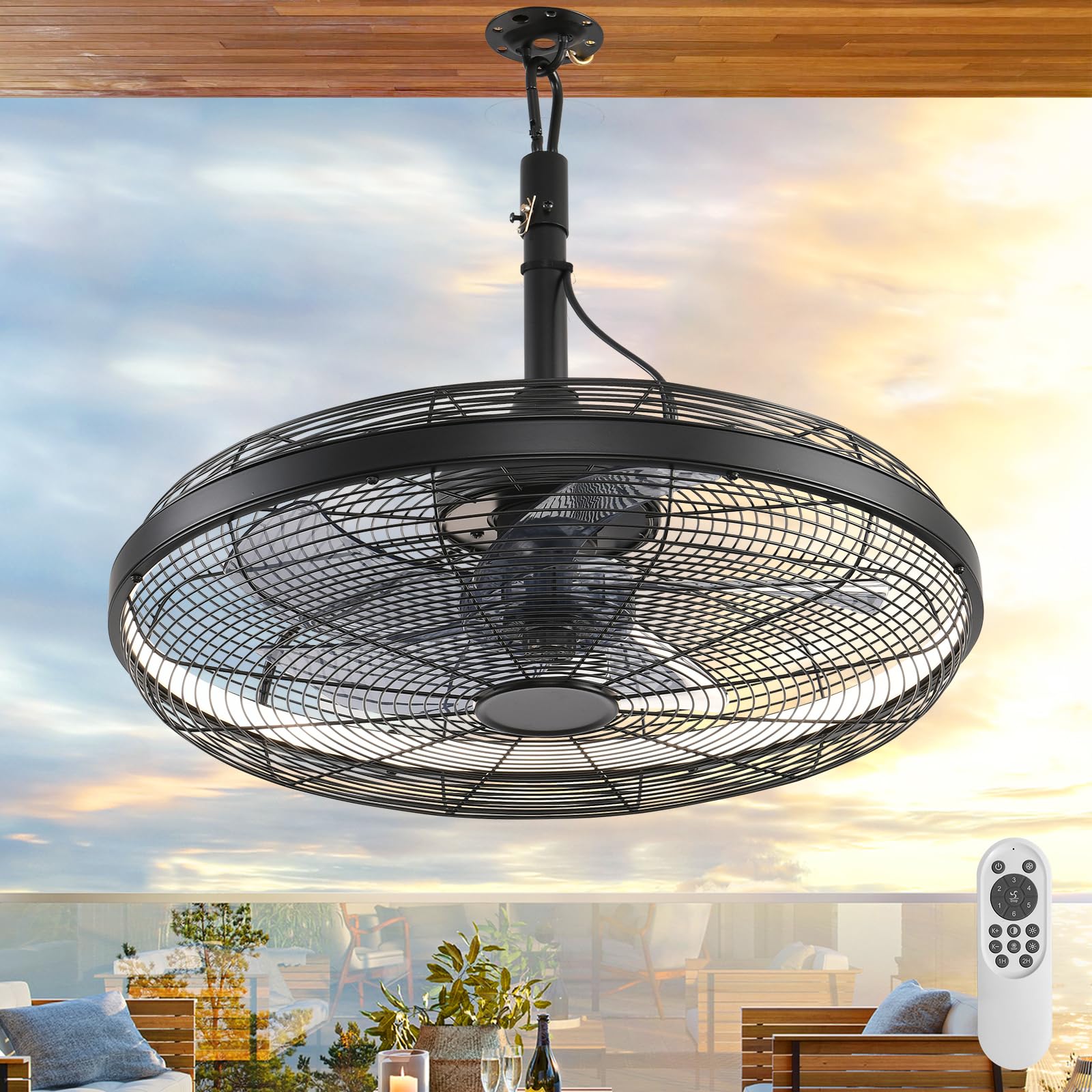 Outdoor Ceiling Fans with Lights, 20'' Gazebo Fan, Plug in Ceiling Fan for Patios