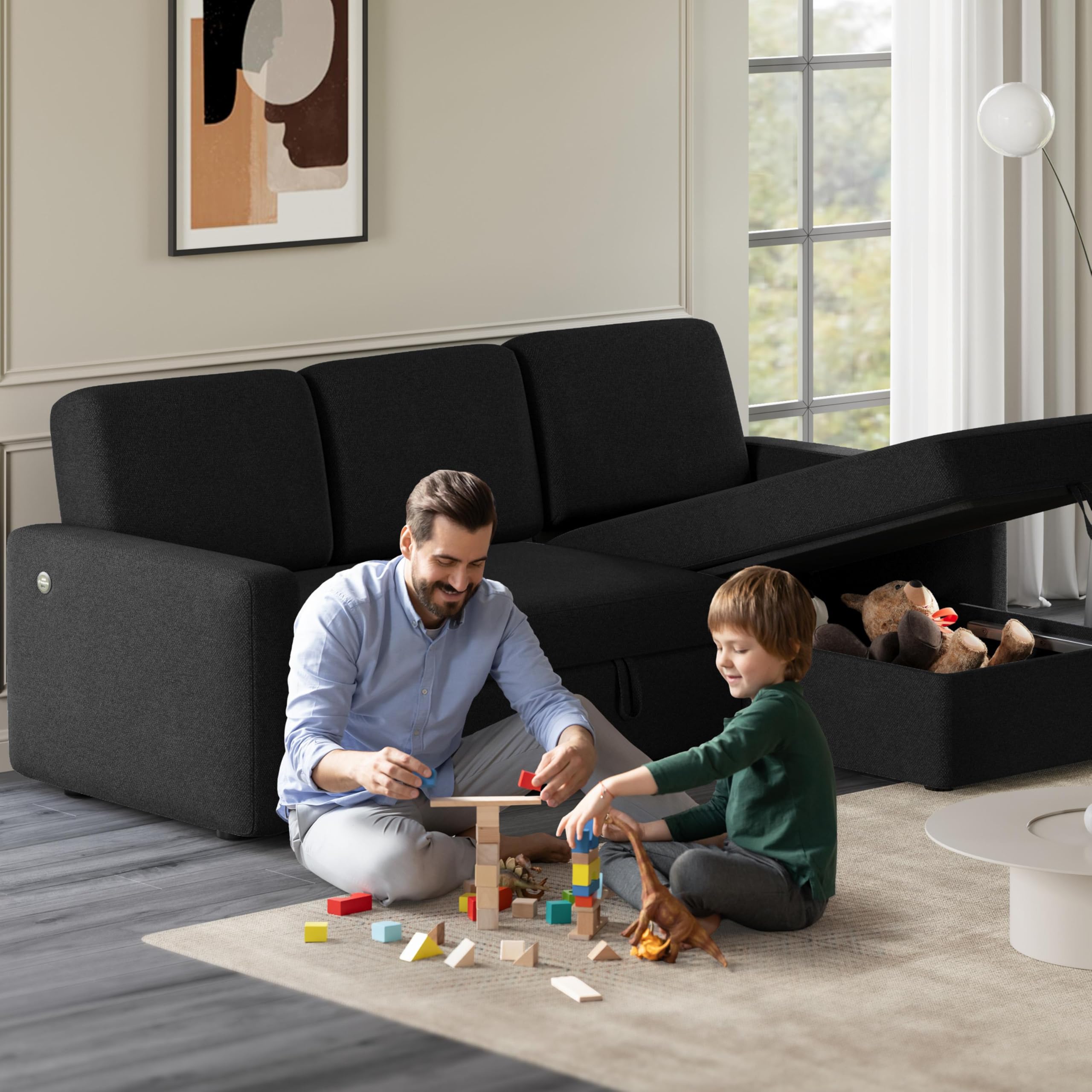 Sectional Sofa L-Shaped Sofa Couch Bed w/Chaise & USB