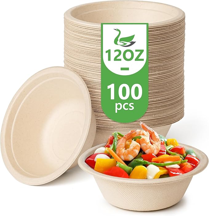 Disposable Paper Bowls, 40 Oz [50 Pack] Large Bowl-100% Compostable