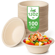 Disposable Paper Bowls, 12 Oz [100 Pack] Large Bowl-100% Compostable
