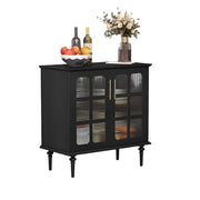 Vintage Buffet Cabinet with 4 Lattice Glass Door, Wooden Accent Cabinet