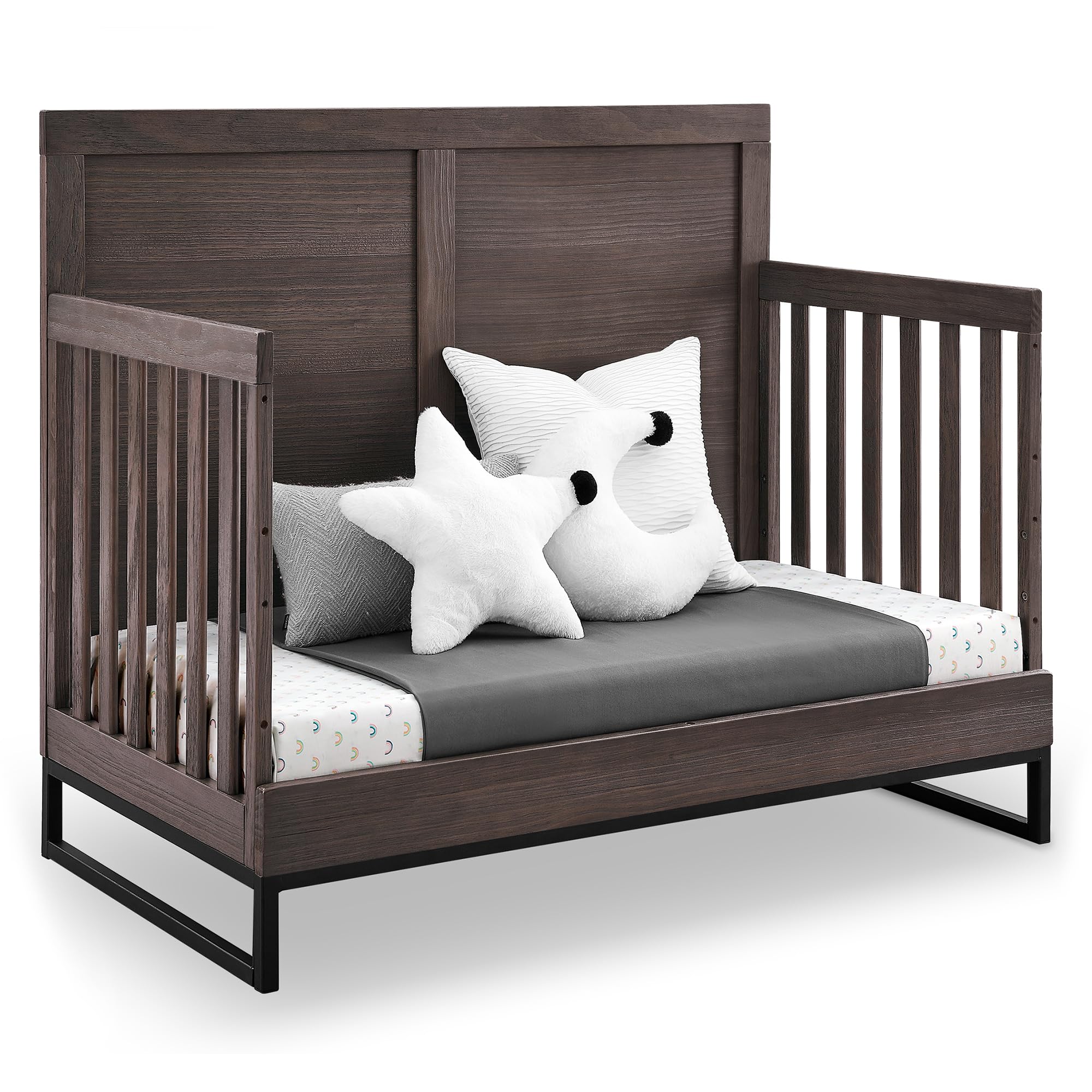 Kids Foundry 6-in-1 Convertible Baby Crib, Rustic Grey with Matte Black
