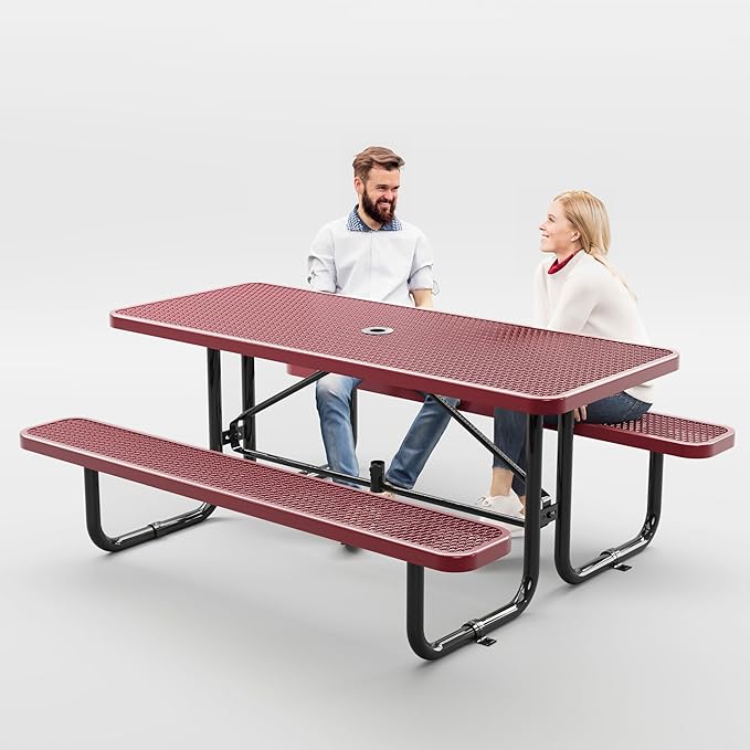 Metal Picnic Tables for Outdoors with Umbrella Hole