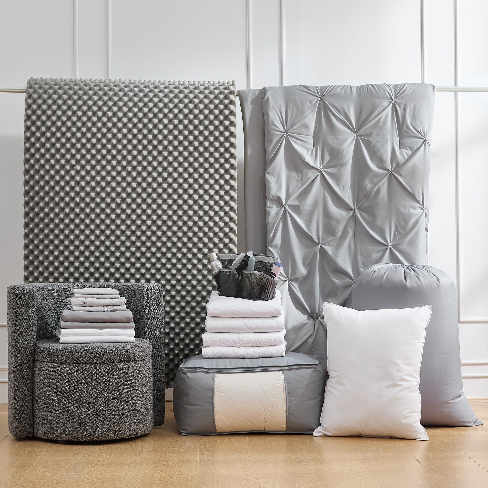 Dorm Bedding Pack - Twin XL Bed in a Bag - Pin Tuck Alloy Color Set