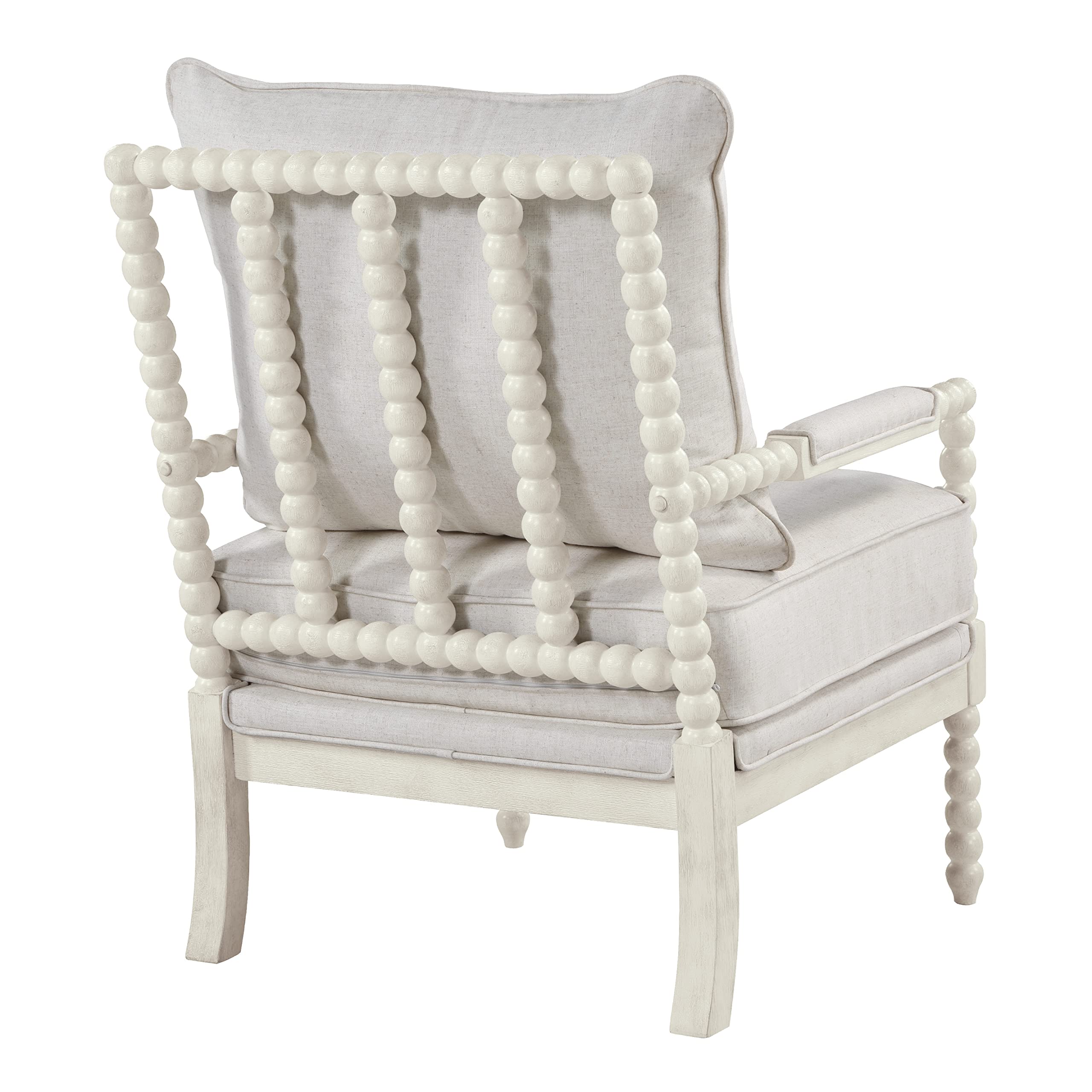 Kaylee Spindle Accent Chair with Antique White Wood Frame, White Linen Fabric