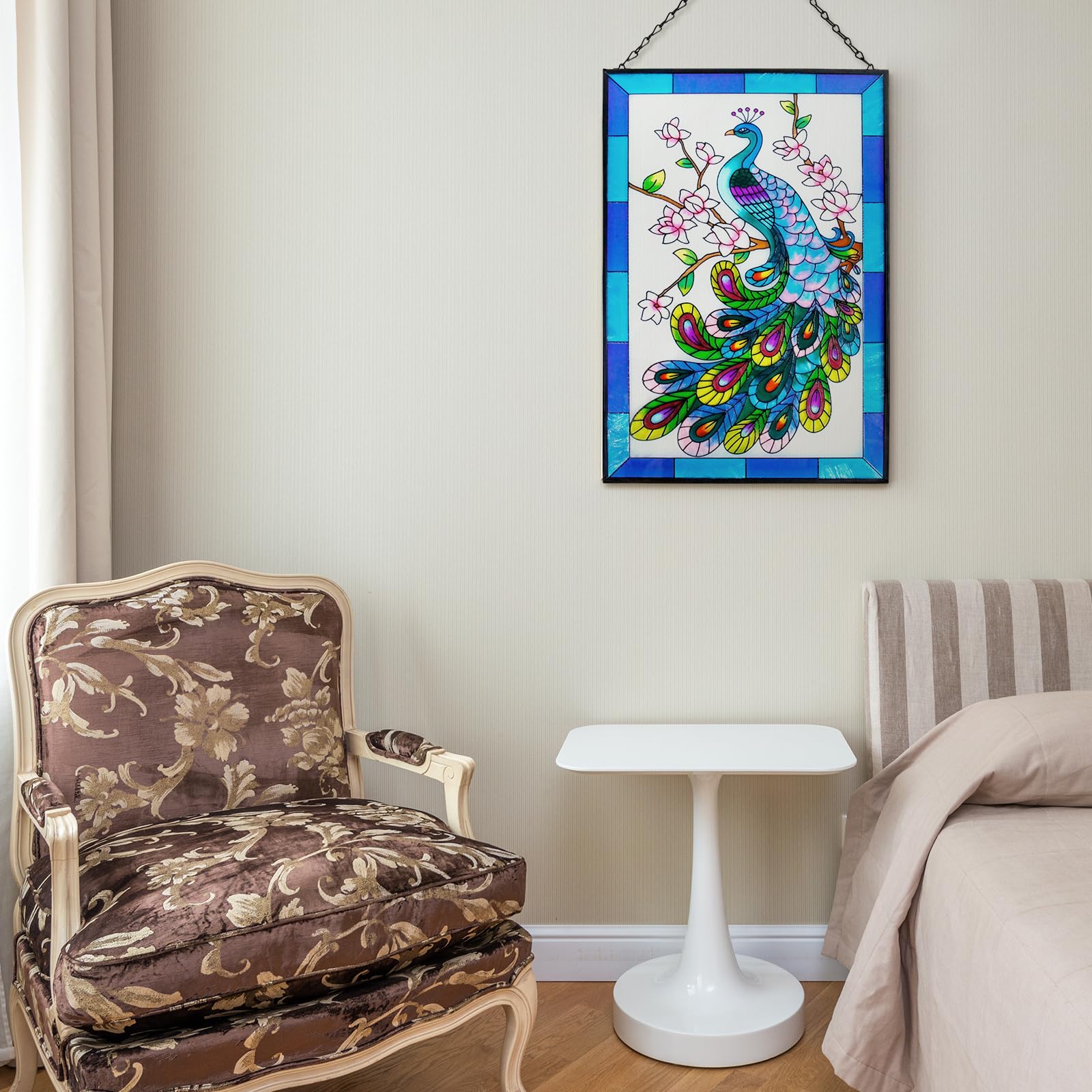 Peacock Stained Glass Hanging Garden Handmade Painted Peacock Wall