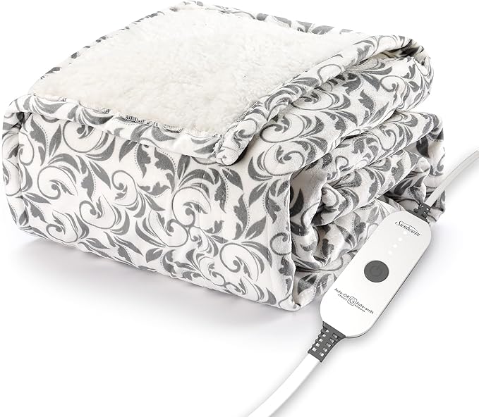 Quilted Royal Posh Velvet Reverse Sherpa Heated Throw Electric Blanket