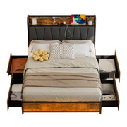 Full Size Bed Frame with Headboard and Storage, 4 Drawers Platform Bed Frame