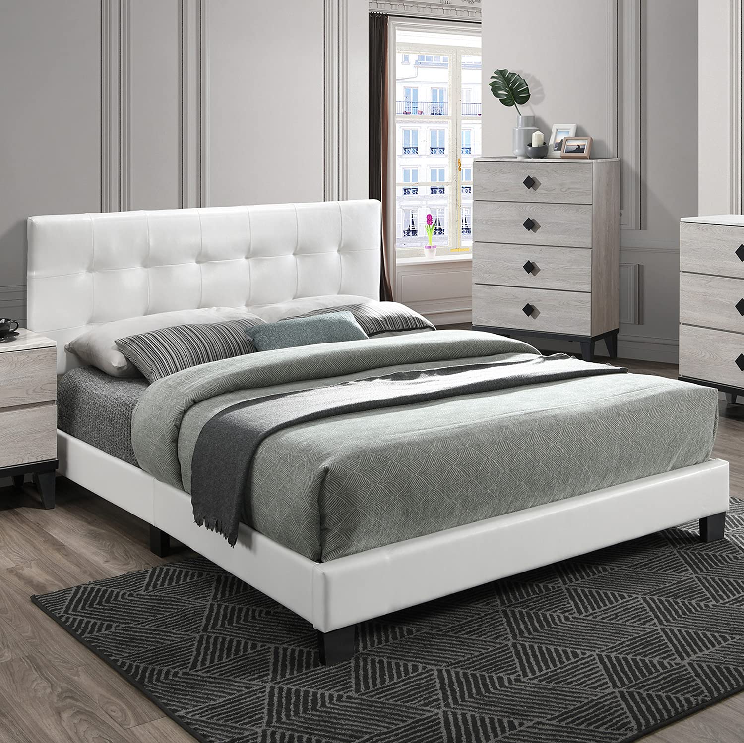 Twin Faux Leather Upholstered Bed, White