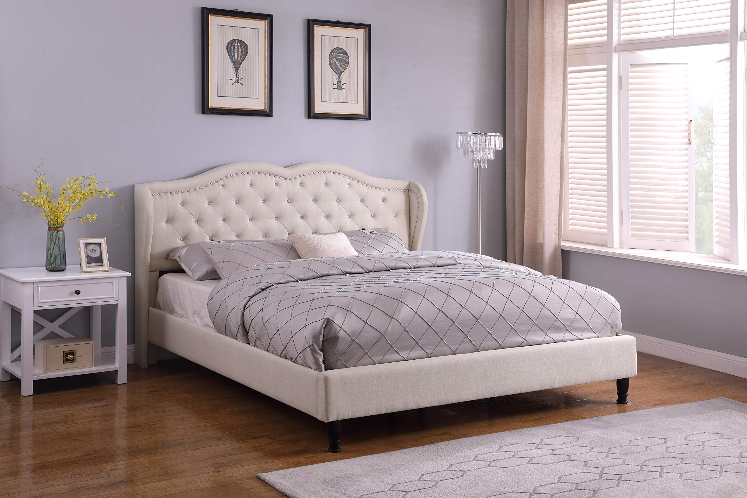 Premiere Curved Classics Cloth Light Beige Linen 51" Tall,Bed Frames